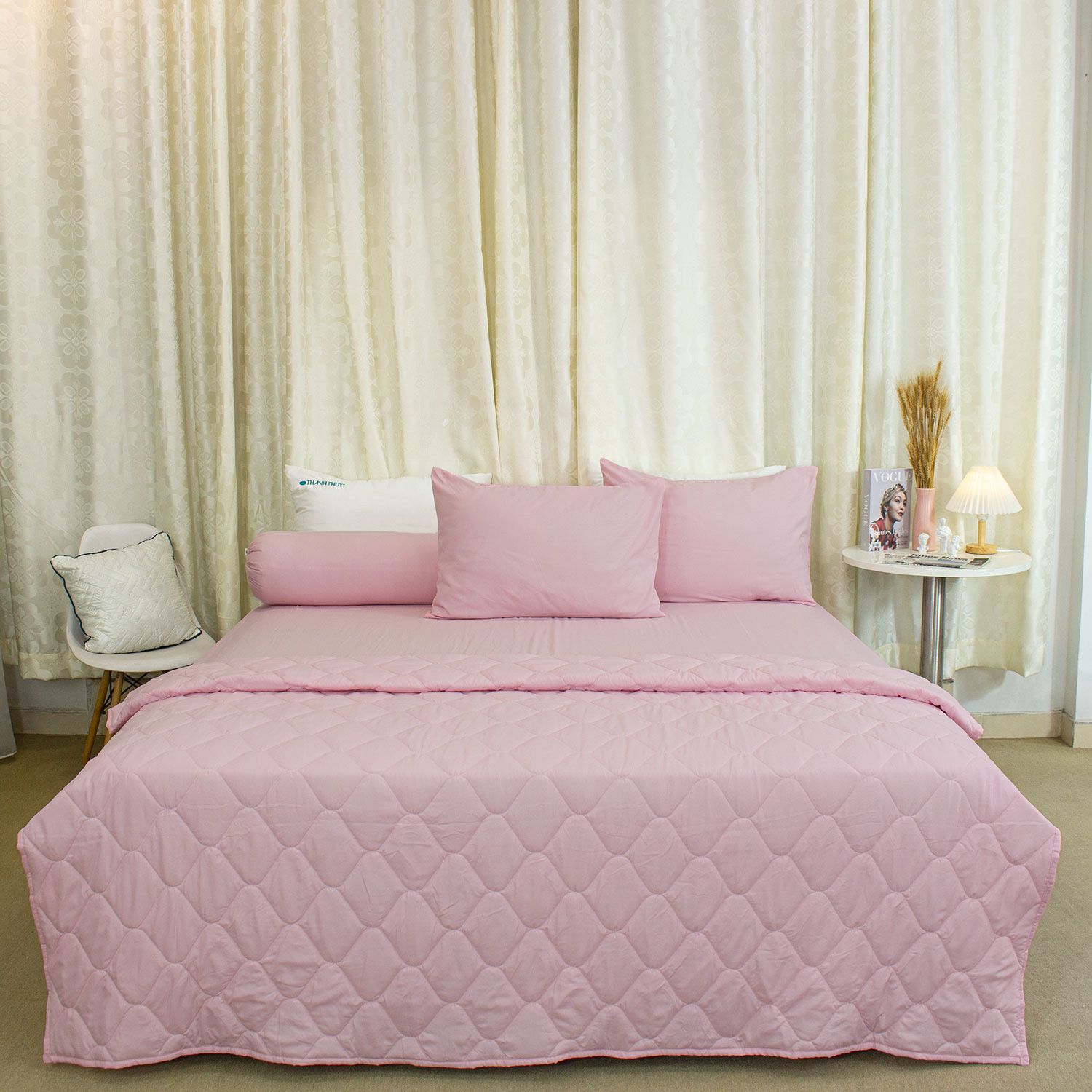  Bộ Ga Bọc Microfiber Chevery Màu Hồng Đào (67) 