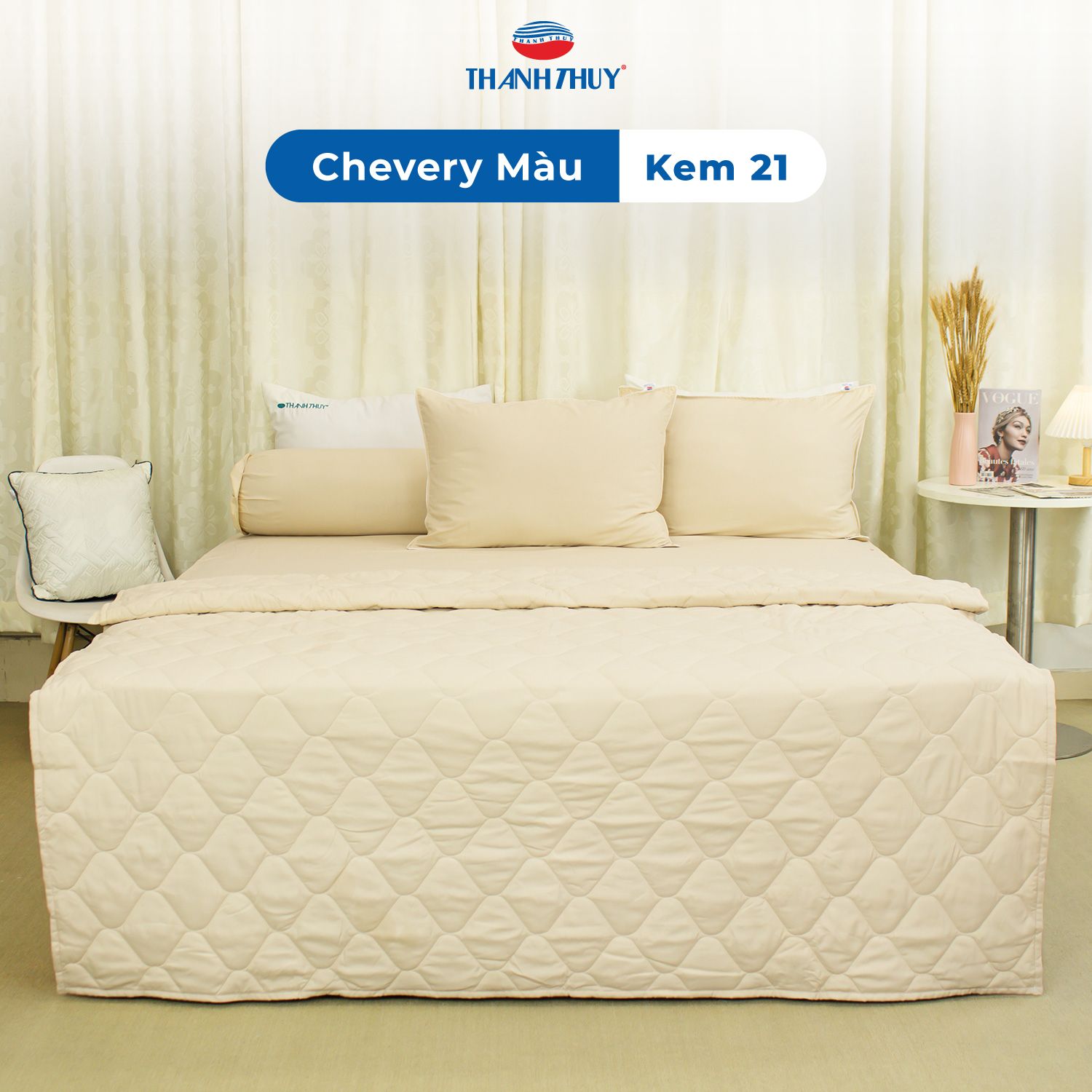  Bộ Ga Bọc Microfiber Chevery Màu Kem (21) 