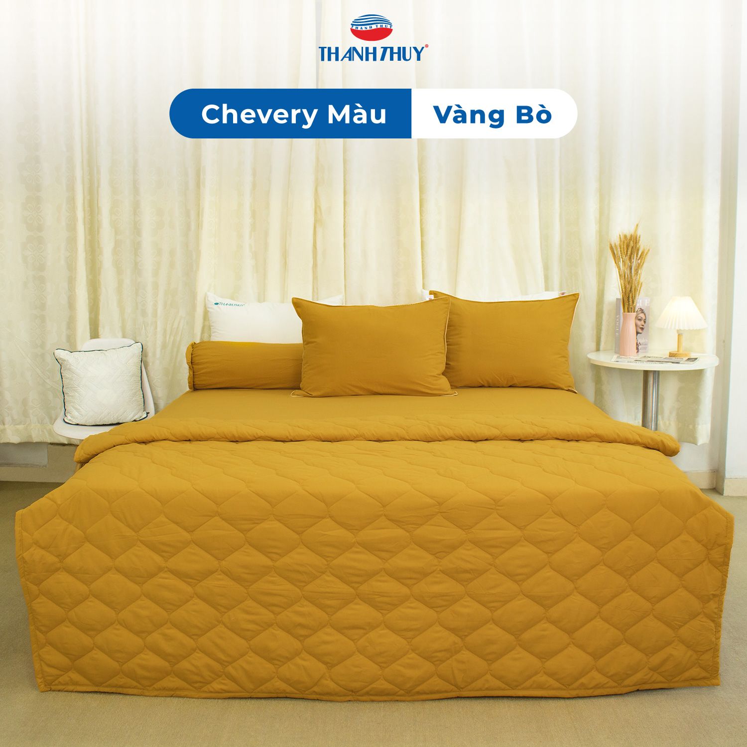  Bộ Ga Bọc Microfiber Chevery Màu Vàng Bò (3) 