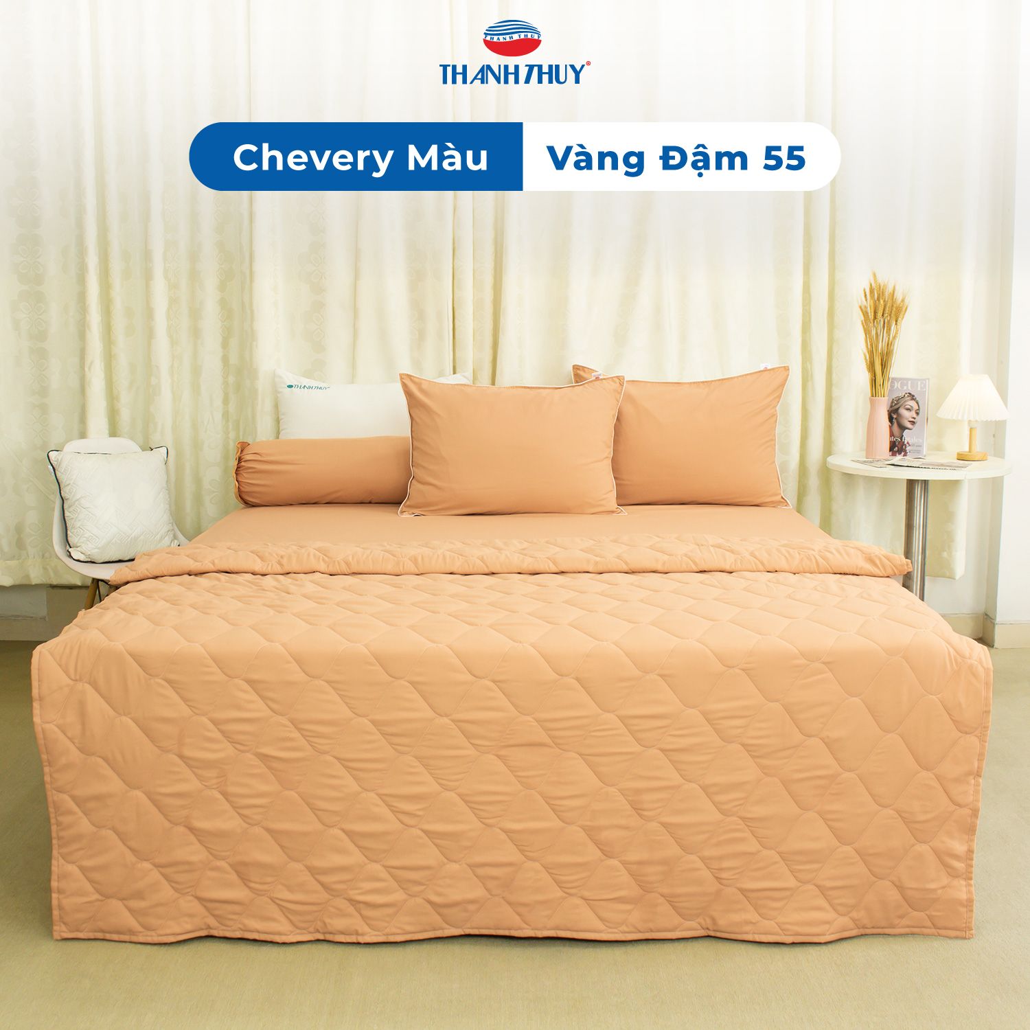  Bộ Ga Bọc Microfiber Chevery Màu Vàng Đậm (55) 