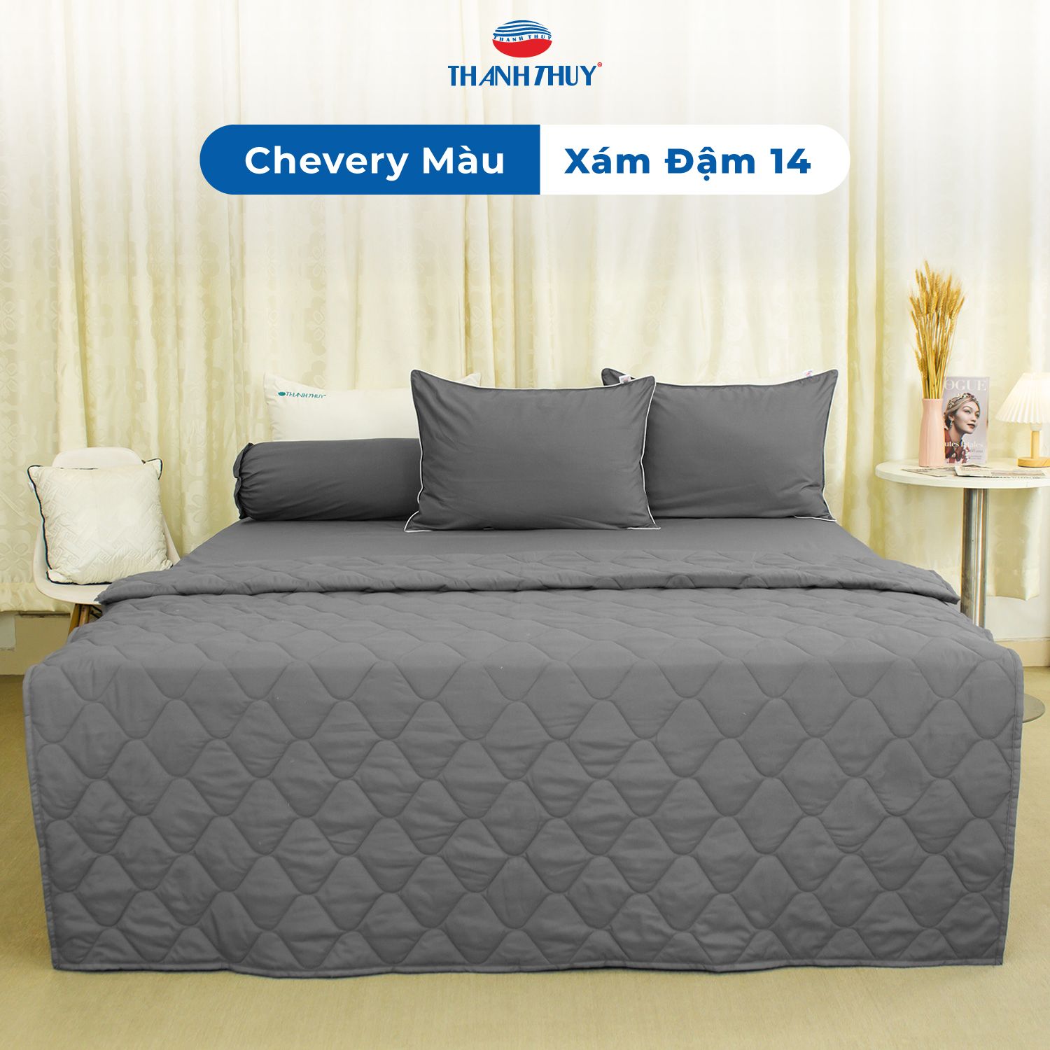  Bộ Ga Bọc Microfiber Chevery Màu Xám Đậm (14) 