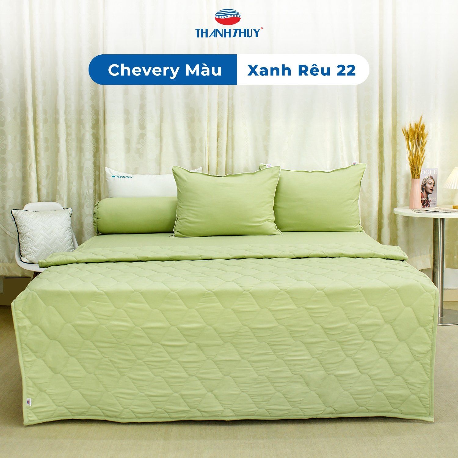  Bộ Ga Bọc Microfiber Chevery Màu Xanh Rêu (22) 