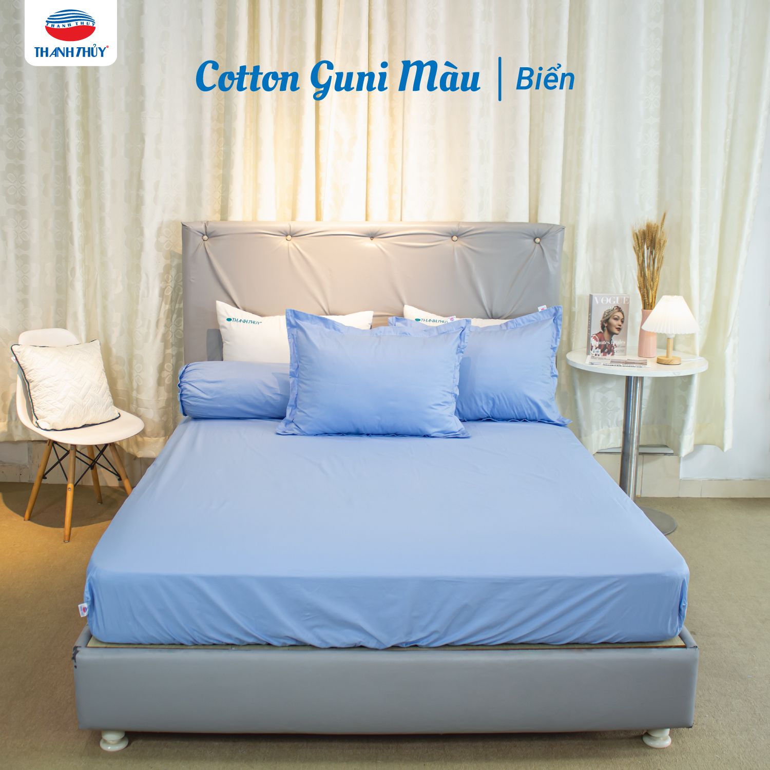  Bộ Ga Bọc Cotton Guni Màu Biển (1) 