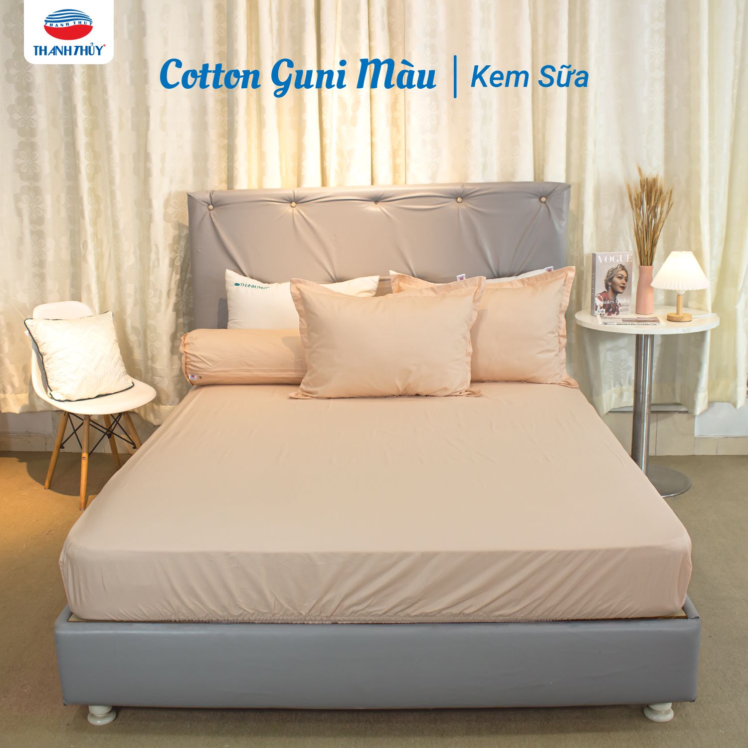 Bộ Ga Bọc Cotton Guni Màu Kem Sữa (11) 