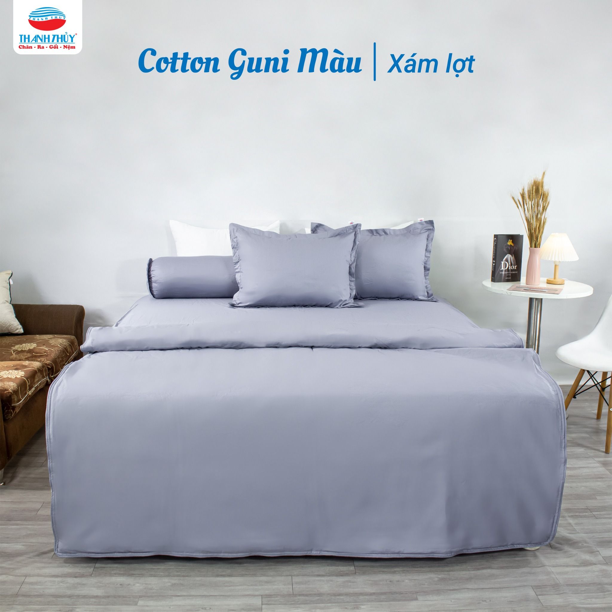  Bộ Ga Bọc Cotton Guni Màu Xám (5) 