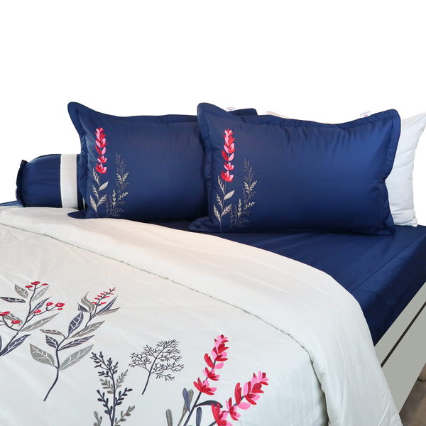  Bộ Ga Bọc Cotton Thêu Flower Màu Xanh Navy (16) 