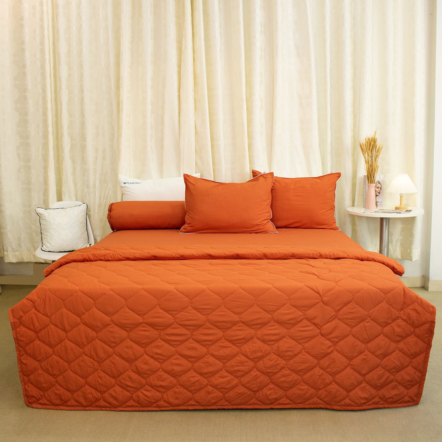  Bộ Ga Bọc Microfiber Chevery Màu Cam Đậm (1) 