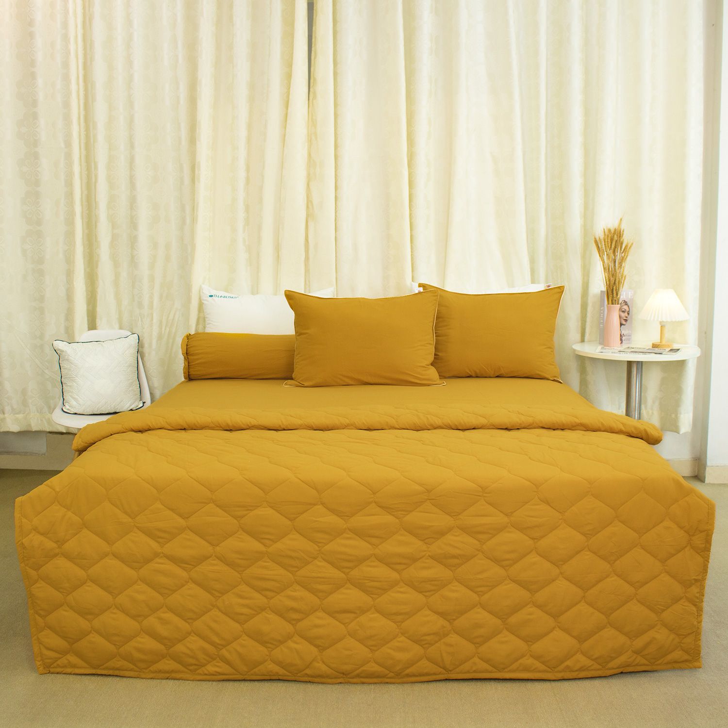  Bộ Ga Bọc Microfiber Chevery Màu Vàng Bò (3) 