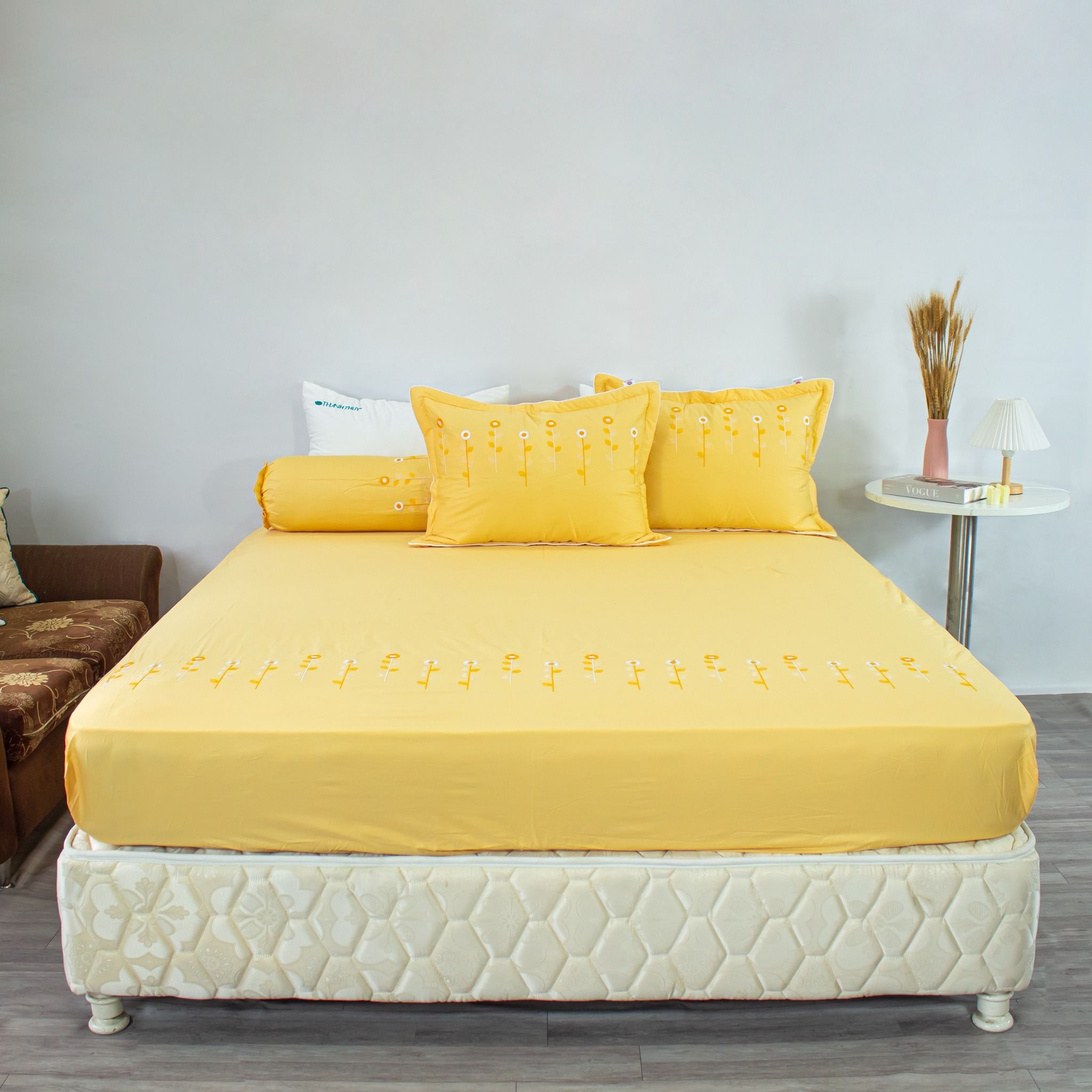  Bộ Ga Bọc Cotton Thêu Chân Màu Vàng (NS) 