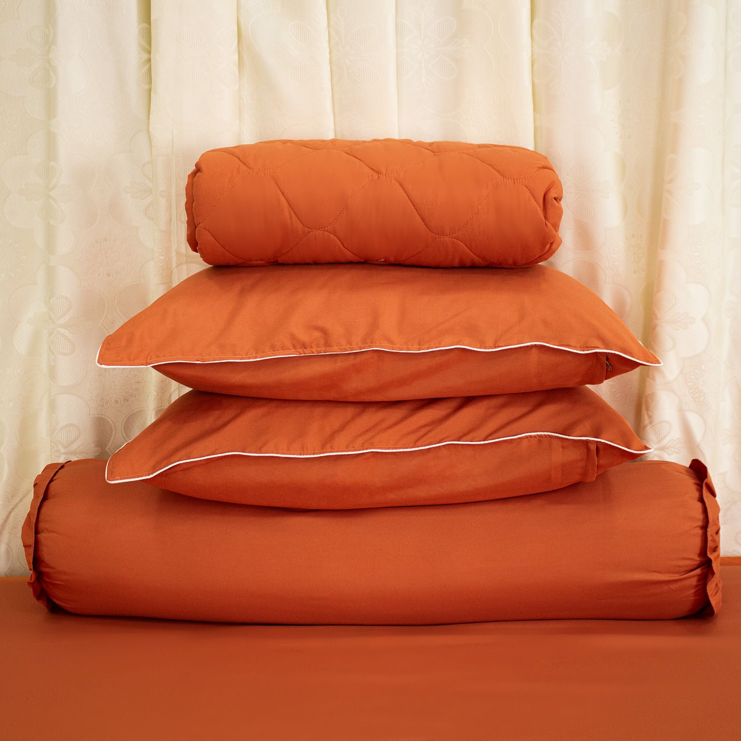  Bộ Ga Bọc Microfiber Chevery Màu Cam Đậm (1) 