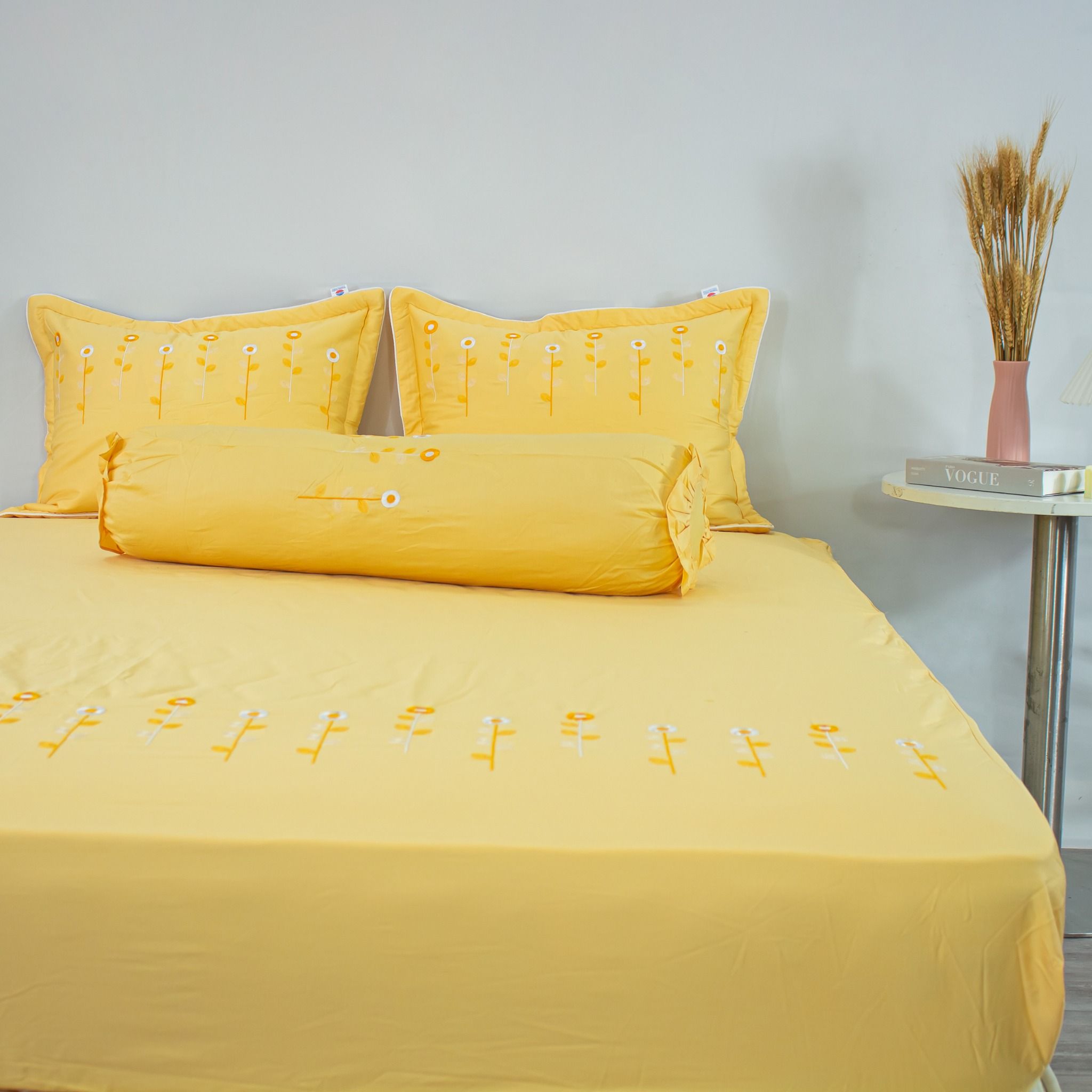 Bộ Ga Bọc Cotton Thêu Chân Màu Vàng (NS) 
