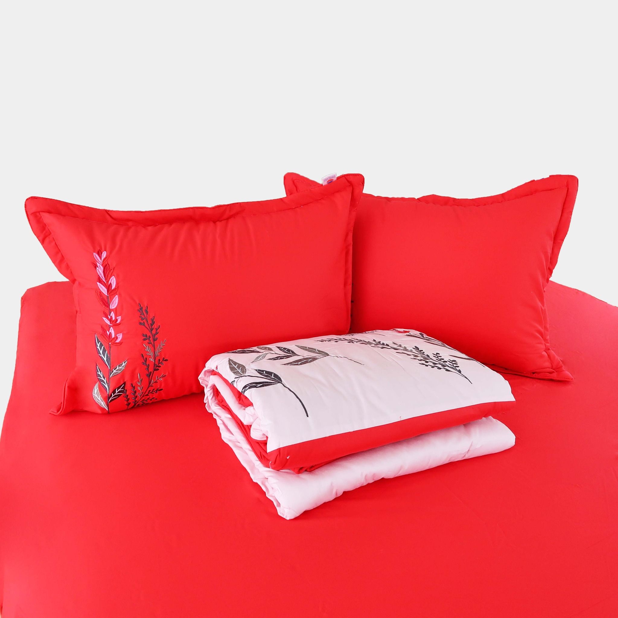  Bộ Ga Bọc Cotton Thêu Flower Màu Đỏ (NS) 