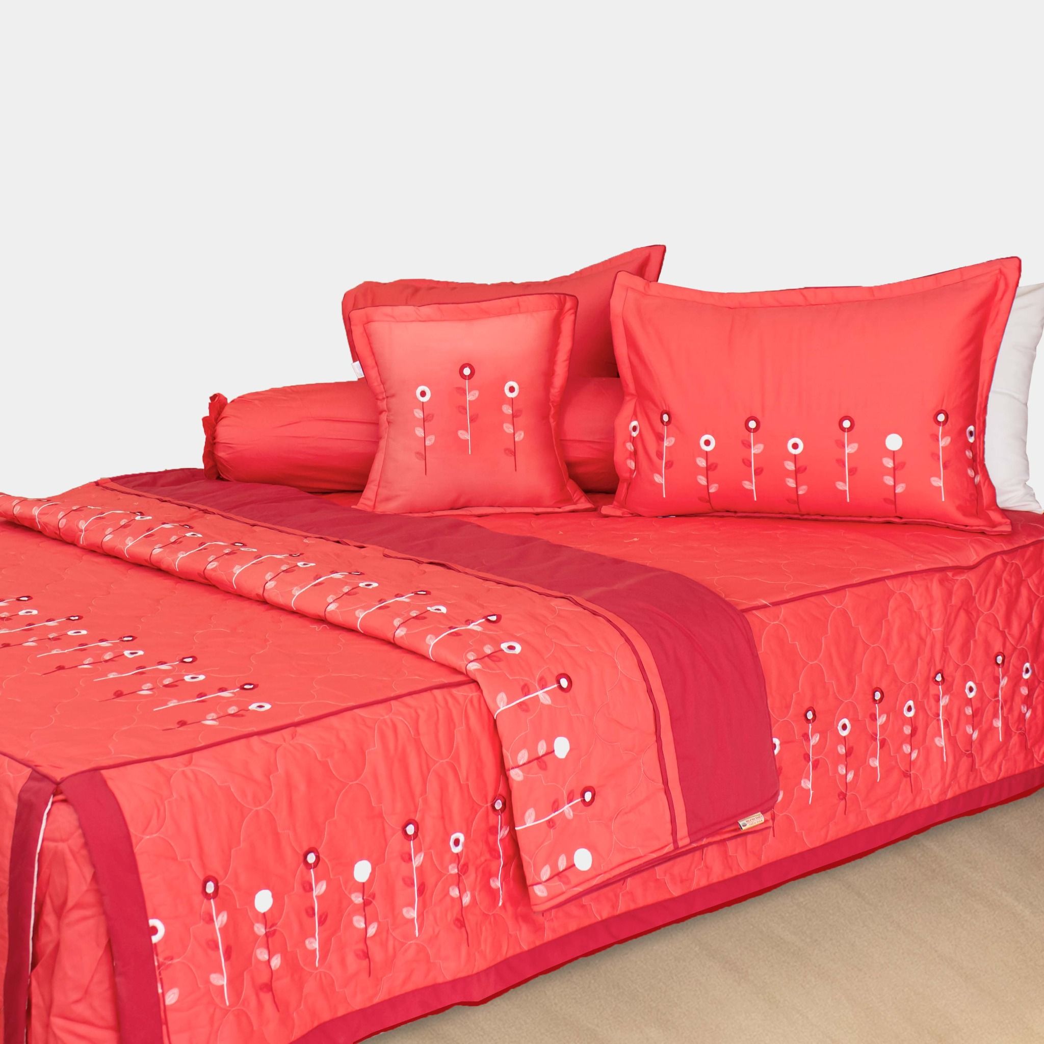  Bộ Ga Phủ Bèo Cotton Thêu Chân Màu Hồng y (6) 