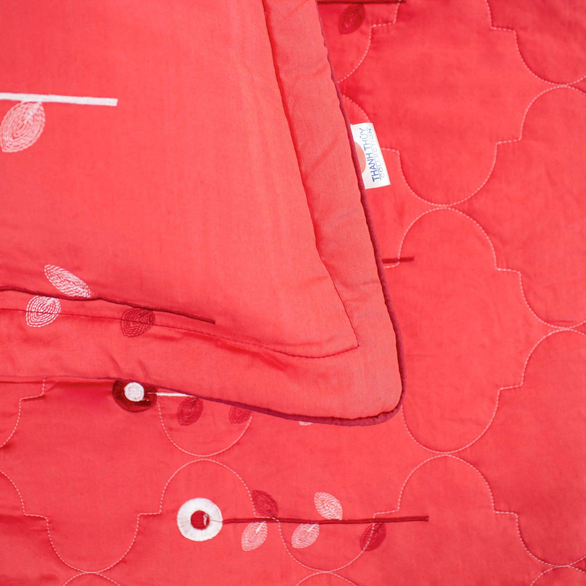  Bộ Ga Phủ Bèo Cotton Thêu Chân Màu Hồng y (6) 