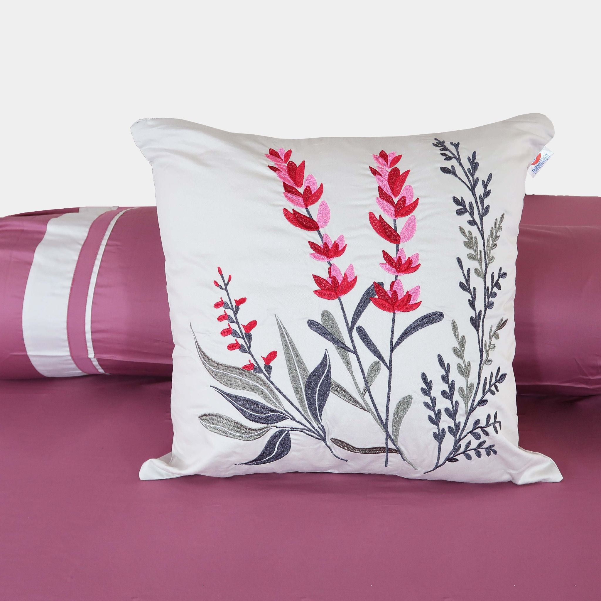  Bộ Ga Bọc Cotton Thêu Flower Màu Tím Than (13) 