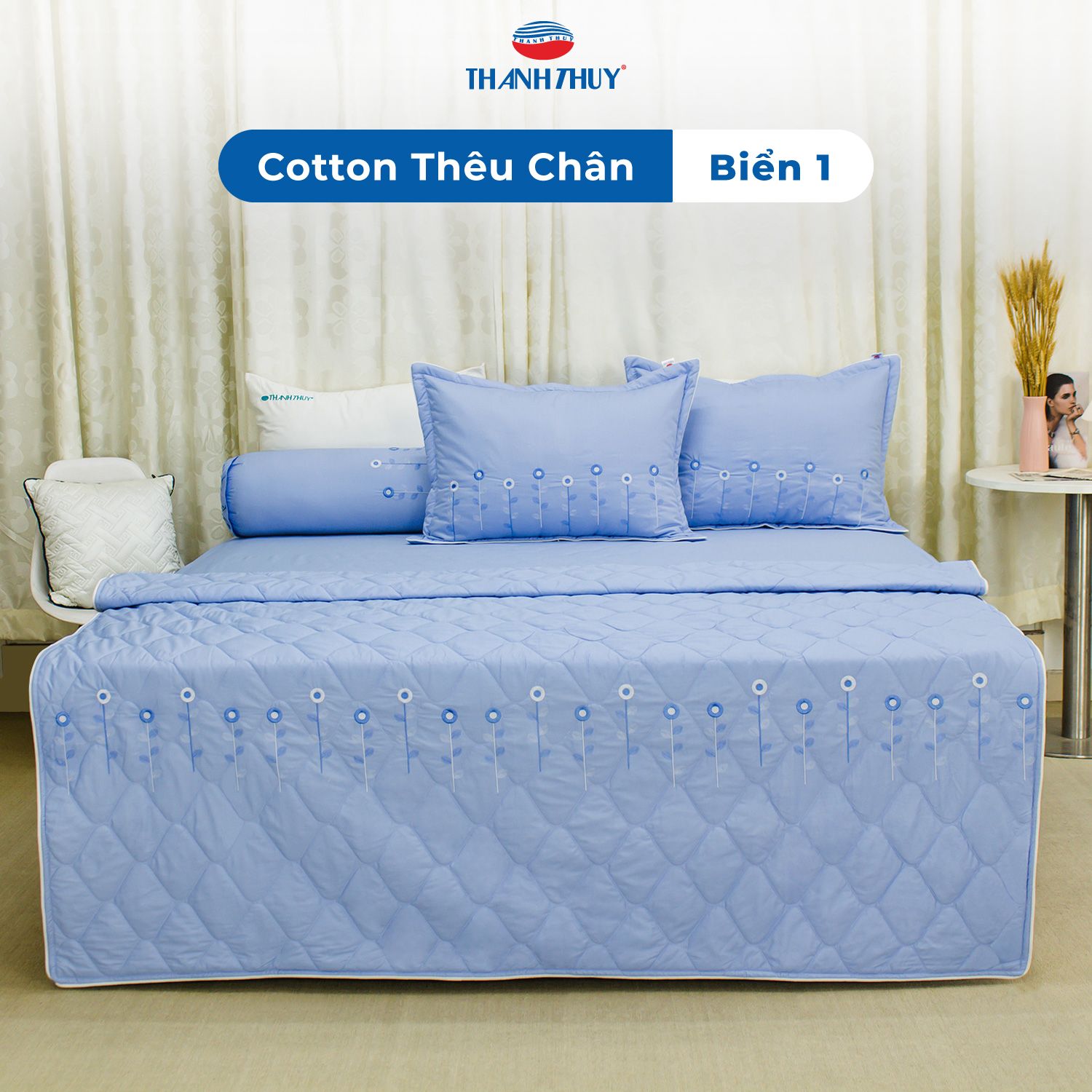  Bộ Ga Bọc Cotton Thêu Chân Màu Biển (1) 