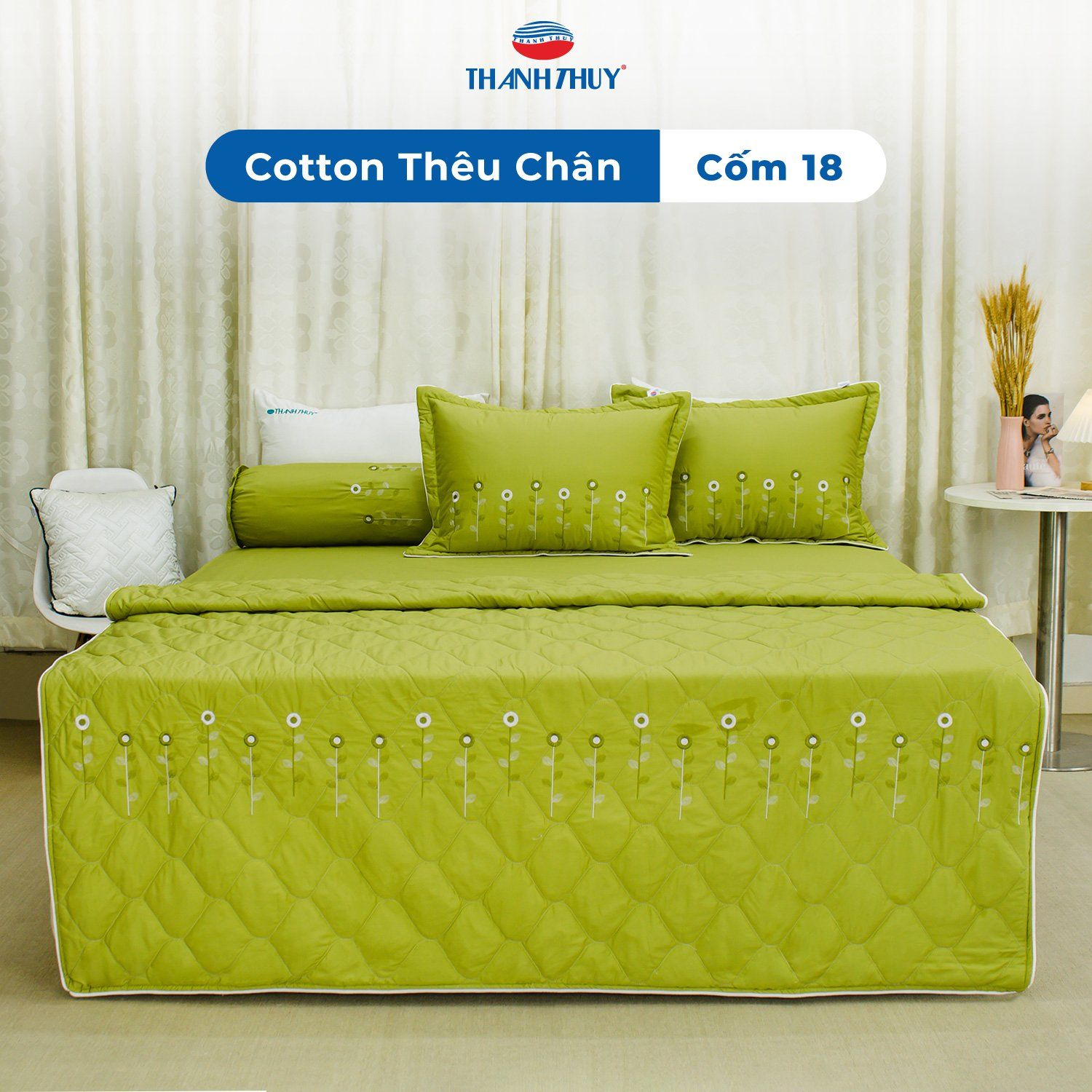  Bộ Ga Bọc Cotton Thêu Chân Màu Cốm (18) 