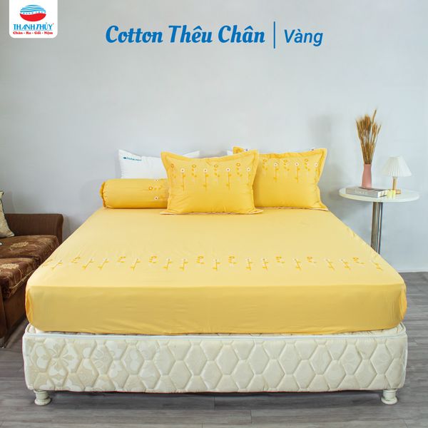  Bộ Ga Bọc Cotton Thêu Chân Màu Vàng (NS) 