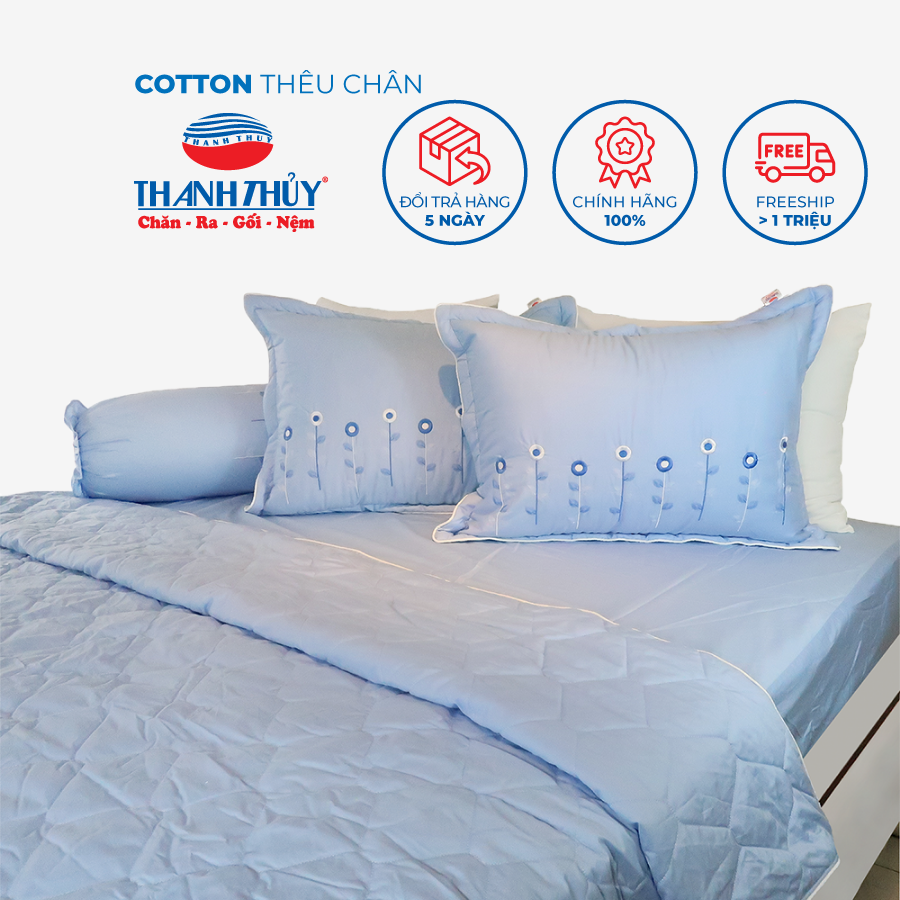  Bộ Ga Bọc Cotton Thêu Chân Màu Biển 