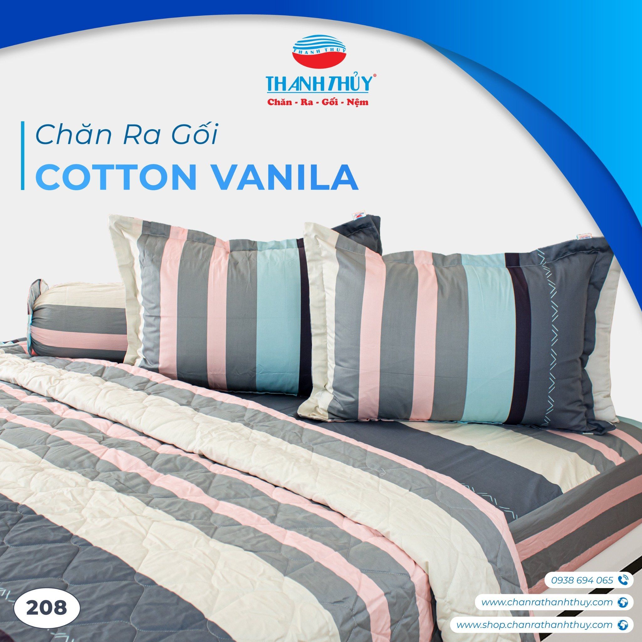  Bộ Ga Bọc Cotton Vanila (Vỏ Gối Không Lót Gòn) 208 