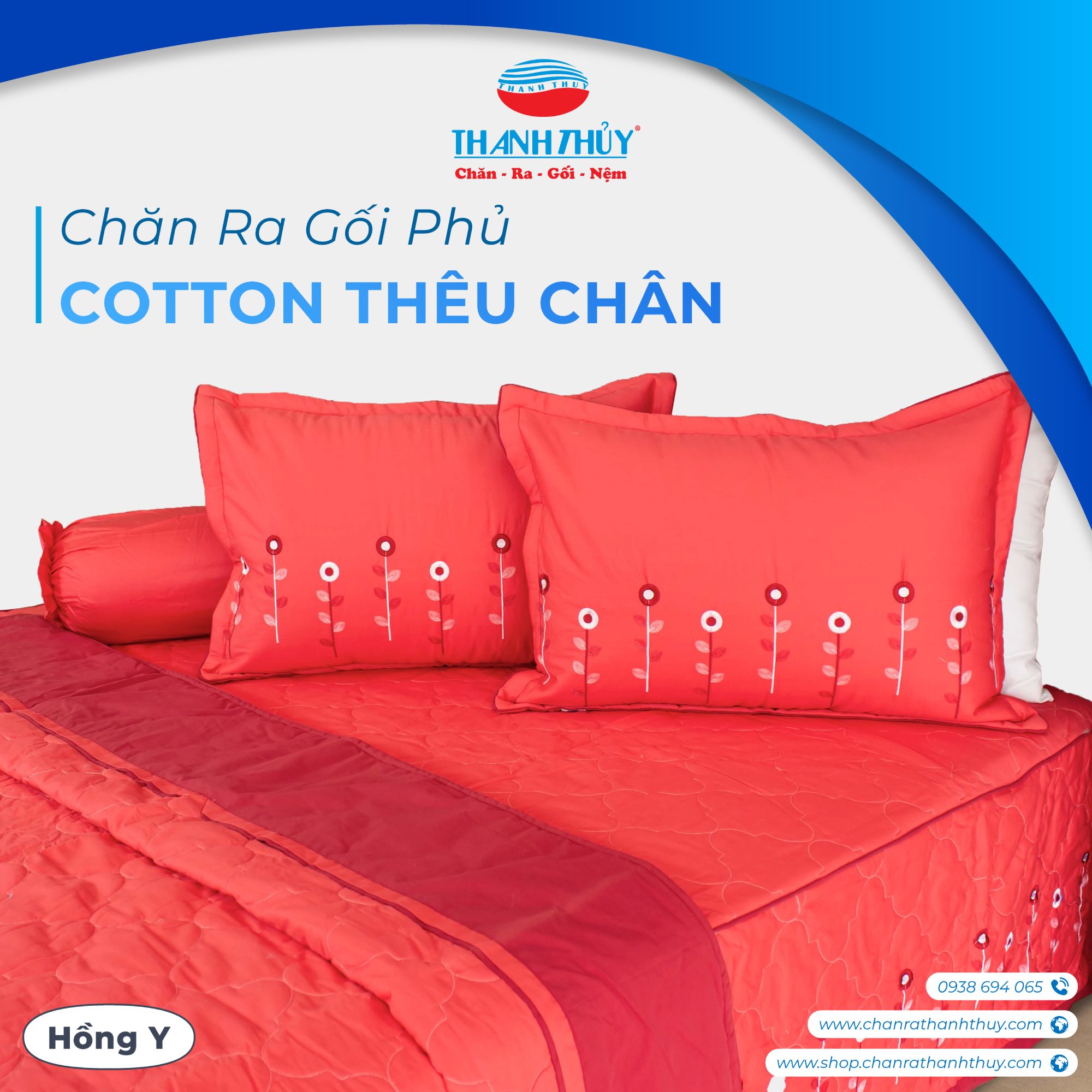  Bộ Ga Phủ Bèo Cotton Thêu Chân Màu Hồng y (6) 