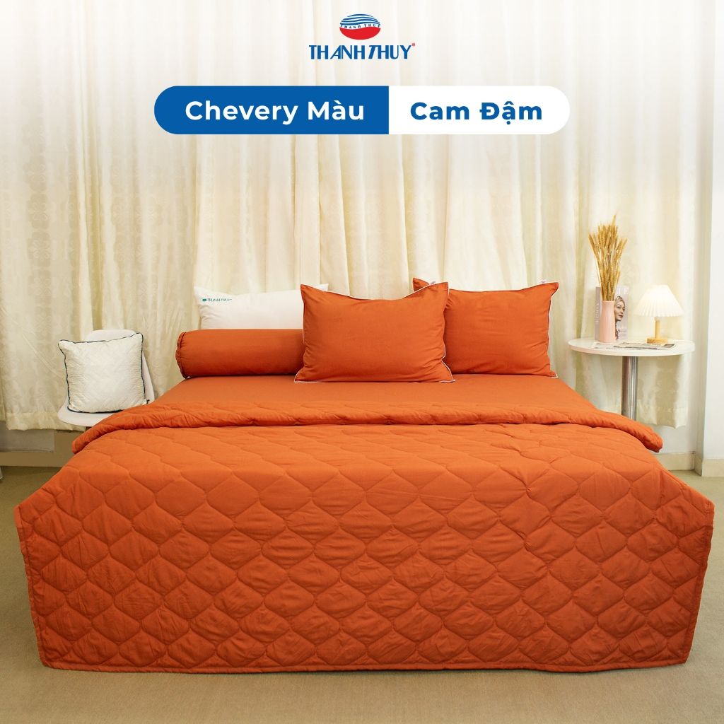  [Giảm 10%] Bộ Chăn Ga Gối 5 món - Microfiber Chevery Màu (Vỏ gối không lót gòn) - Màu trơn - THANH THUY 
