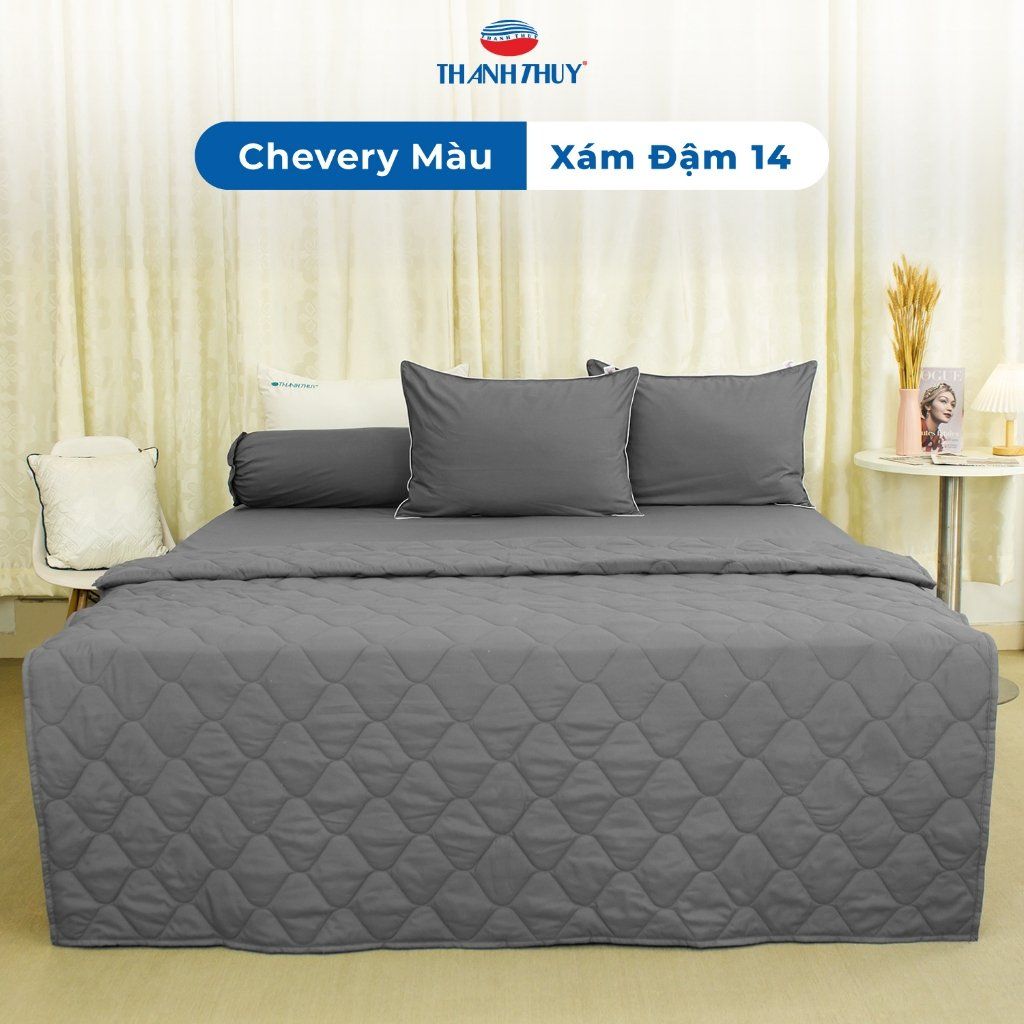  [Giảm 10%] Bộ Chăn Ga Gối 5 món - Microfiber Chevery Màu (Vỏ gối không lót gòn) - Màu trơn - THANH THUY 