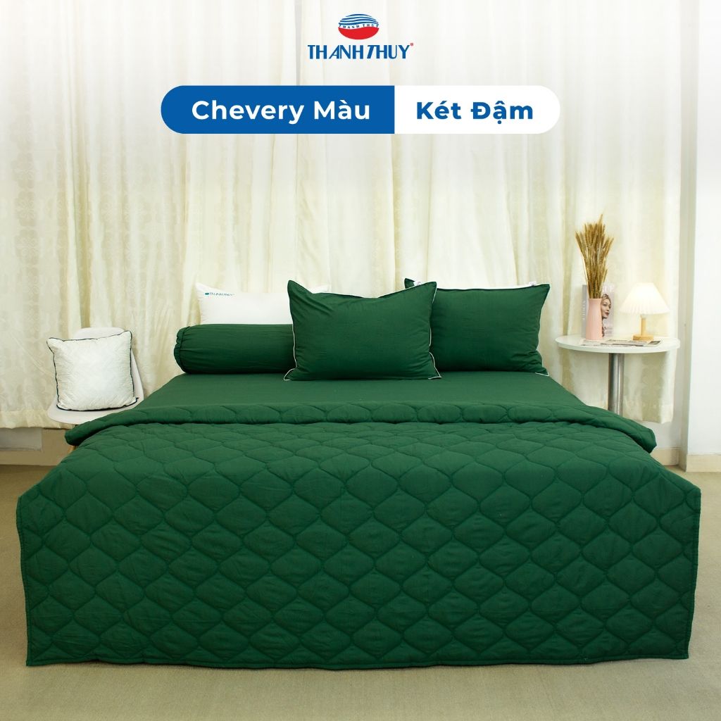  [Giảm 10%] Bộ Chăn Ga Gối 5 món - Microfiber Chevery Màu (Vỏ gối không lót gòn) - Màu trơn - THANH THUY 