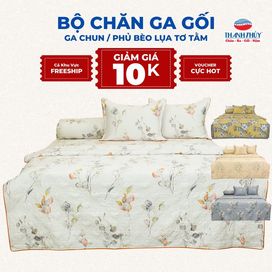  [DEAL SỐC COMBO] Bộ Chăn Ga Gối Chun / Phủ Bèo - Lụa Tơ Tằm (100% Tencel 60s) mềm mại - THANH THUY 