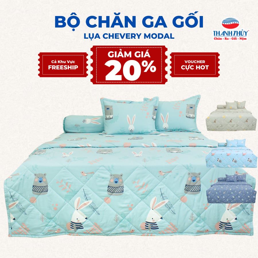  [Giảm 10%] Bộ Chăn Ga Gối 5 món - Lụa Chevery Modal (Tencel Modal) THANH THUY 