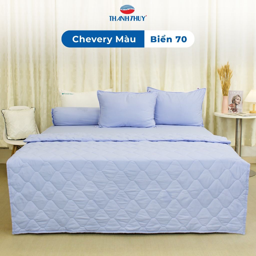  [Giảm 10%] Bộ Chăn Ga Gối 5 món - Microfiber Chevery Màu (Vỏ gối không lót gòn) - Màu trơn - THANH THUY 