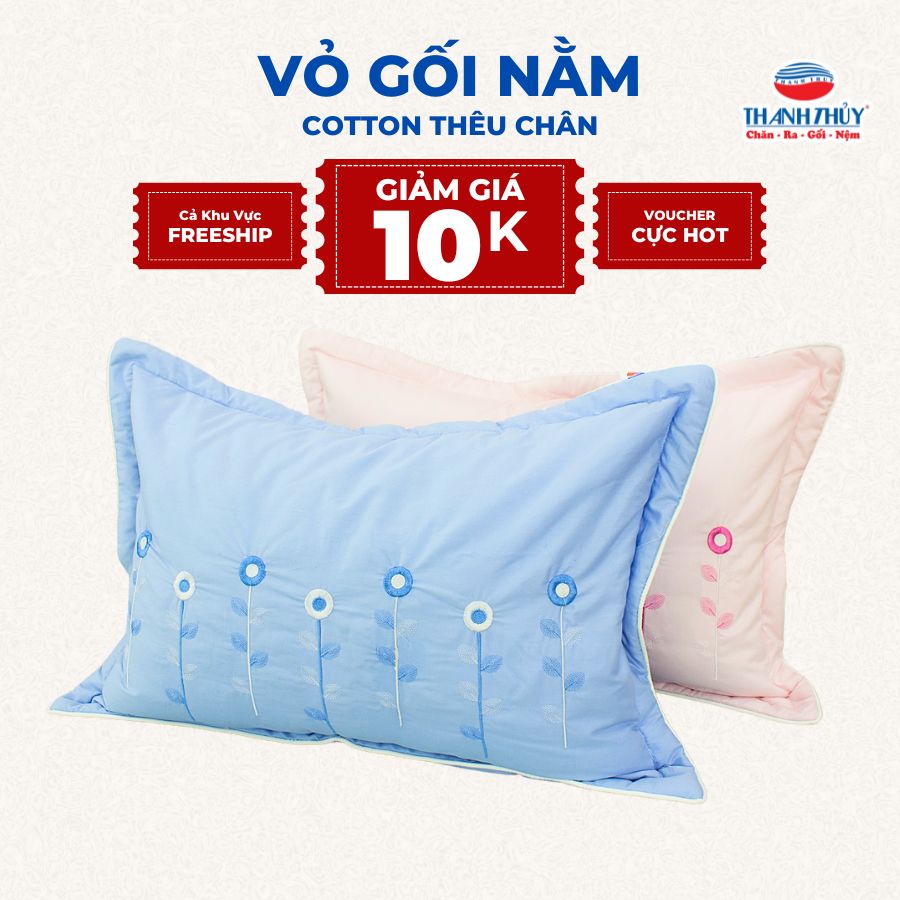 Vỏ Gối Nằm 100% Cotton Sateen - thoáng mát - Trơn, Thêu, Đơn giản - THANH THUY 