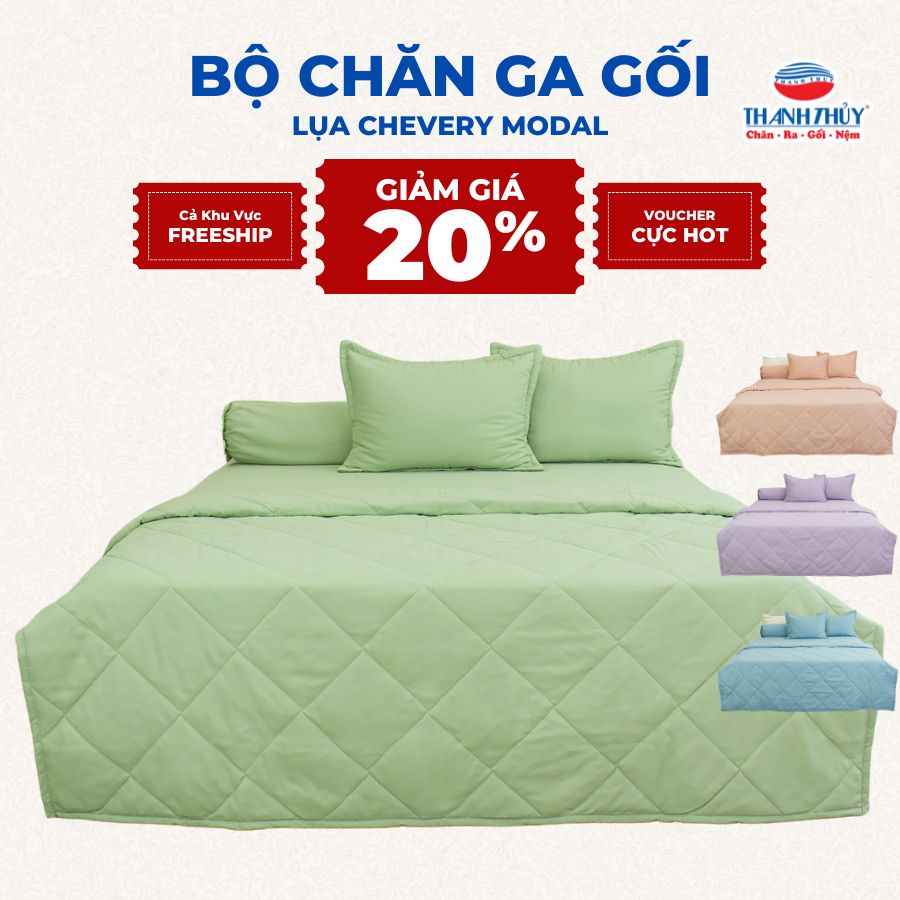  [Giảm 10%] Bộ Chăn Ga Gối 5 món cao cấp - Lụa Chevery Modal (Tencel Modal) Màu - thoáng mát - THANH THUY 