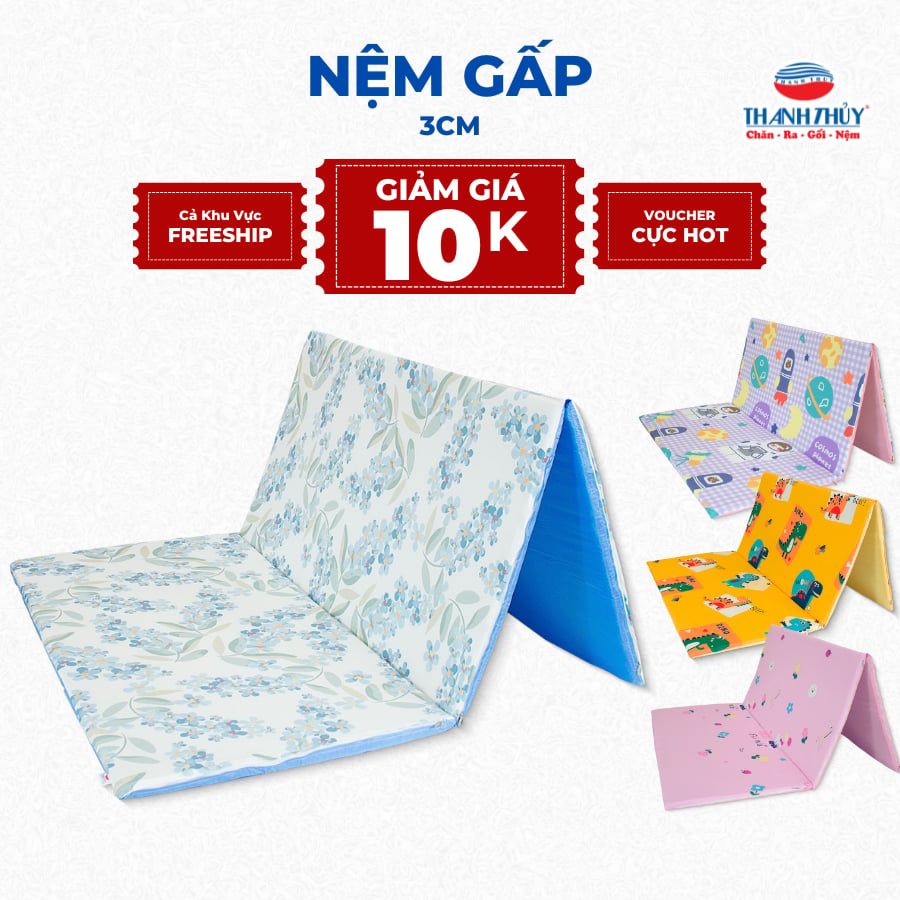  Nệm Bông Ép Hoạt Tính Gấp 3 cm,Êm Vừa,Nâng Đỡ Cơ Thể Tốt - THANH THUY (Mẫu ngẫu nhiên) 