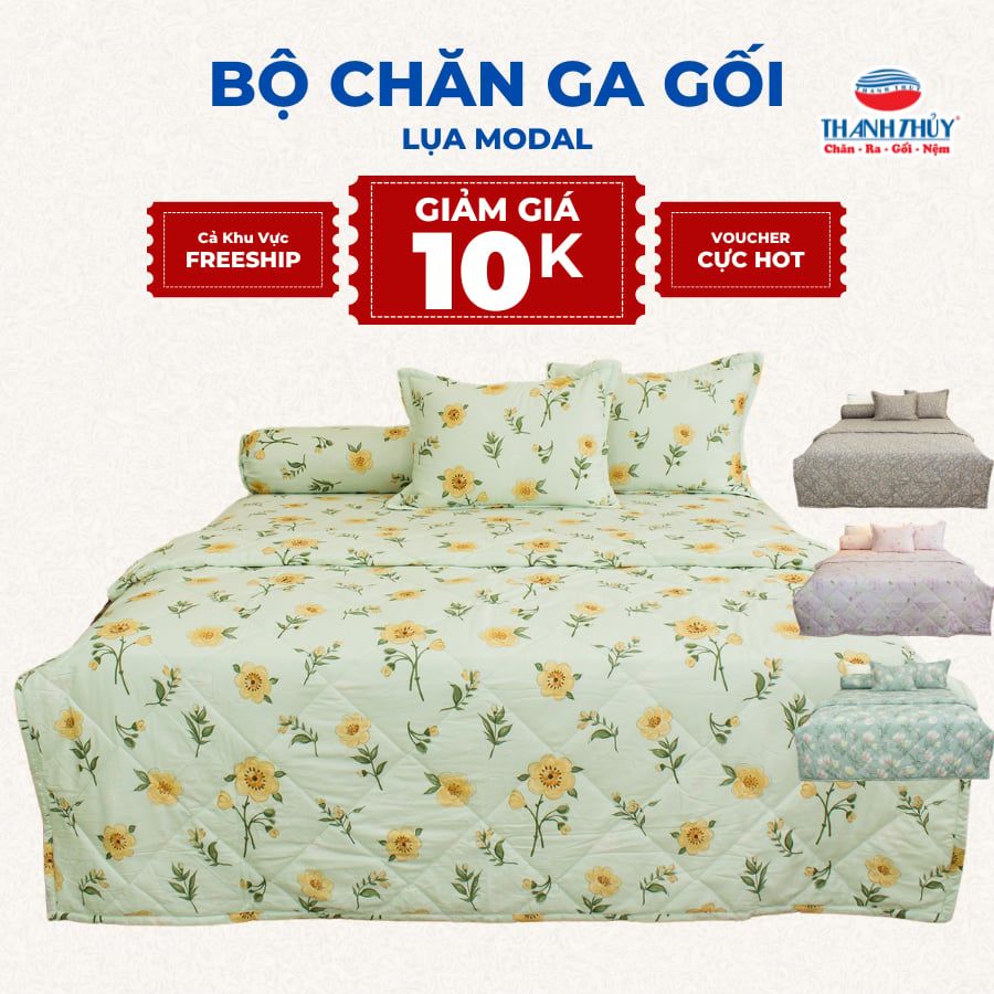  [DEAL SỐC COMBO] Bộ Chăn Ga Gối Chần Bông 5 món - Lụa Modal - mềm mại, thoáng mát - THANH THUY 