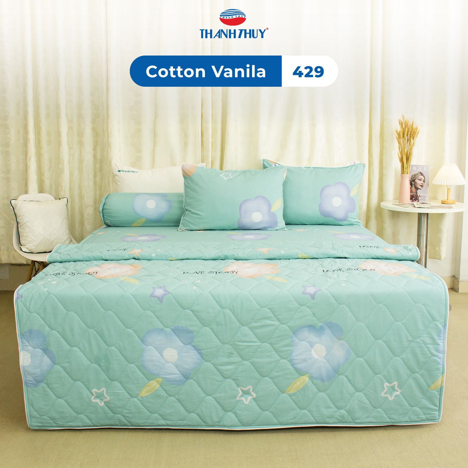  Bộ Ga Bọc Cotton Vanila (Vỏ Gối Không Lót Gòn) 429 