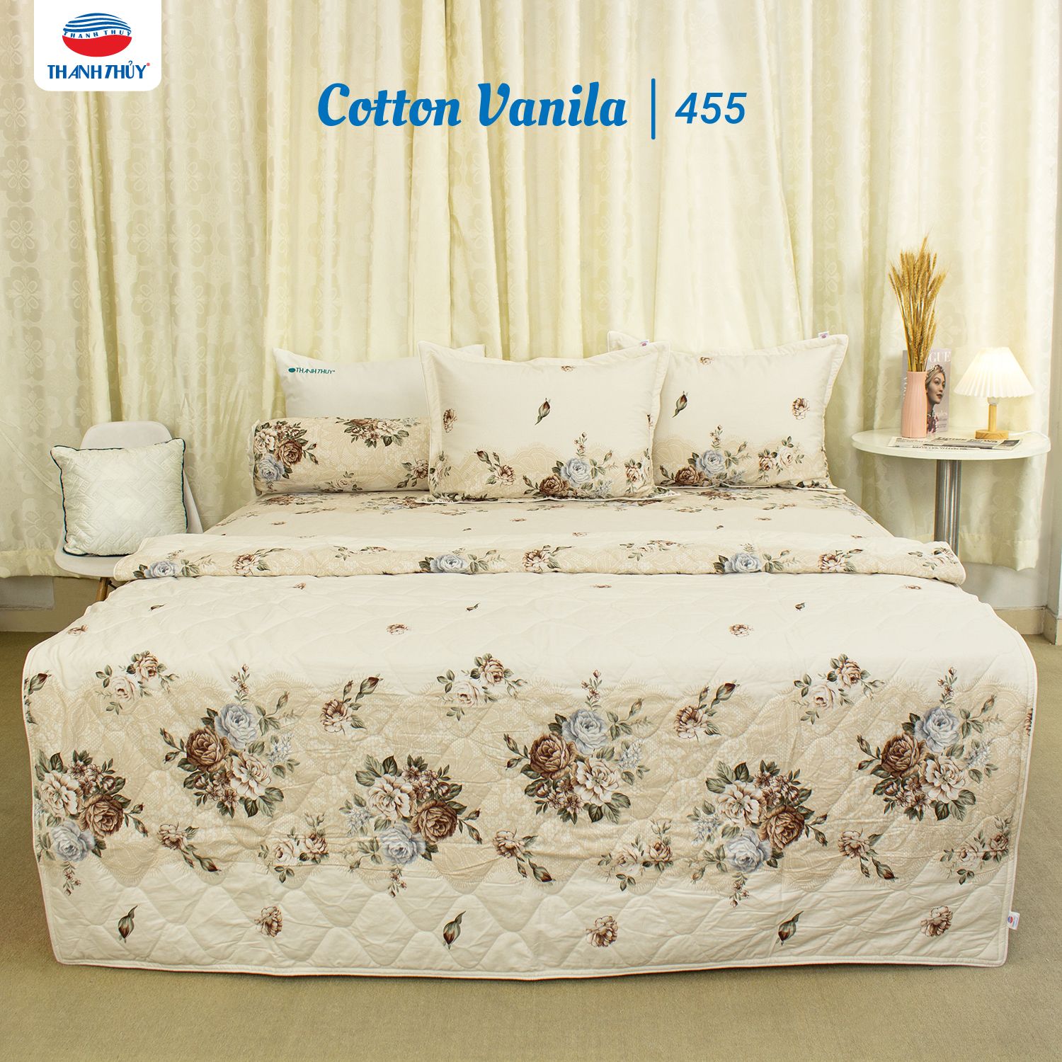  Bộ Ga Bọc Cotton Vanila (Vỏ Gối Lót Gòn) 455 