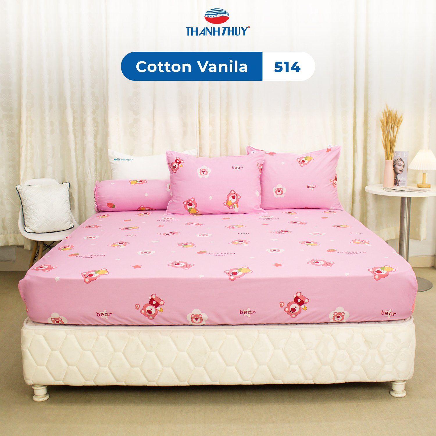  Bộ Ga Bọc Cotton Vanila (Vỏ Gối Không Lót Gòn) 514 
