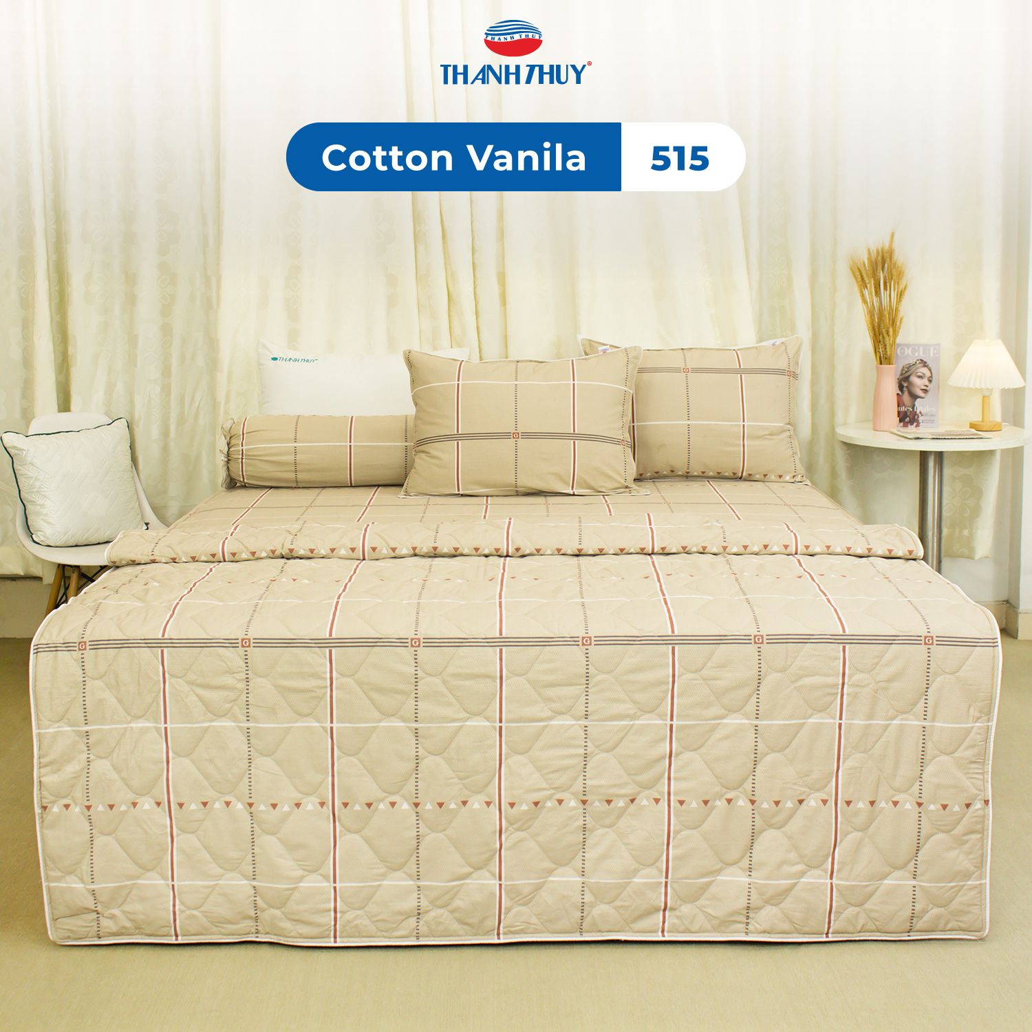  Bộ Ga Bọc Cotton Vanila (Vỏ Gối Không Lót Gòn) 515 