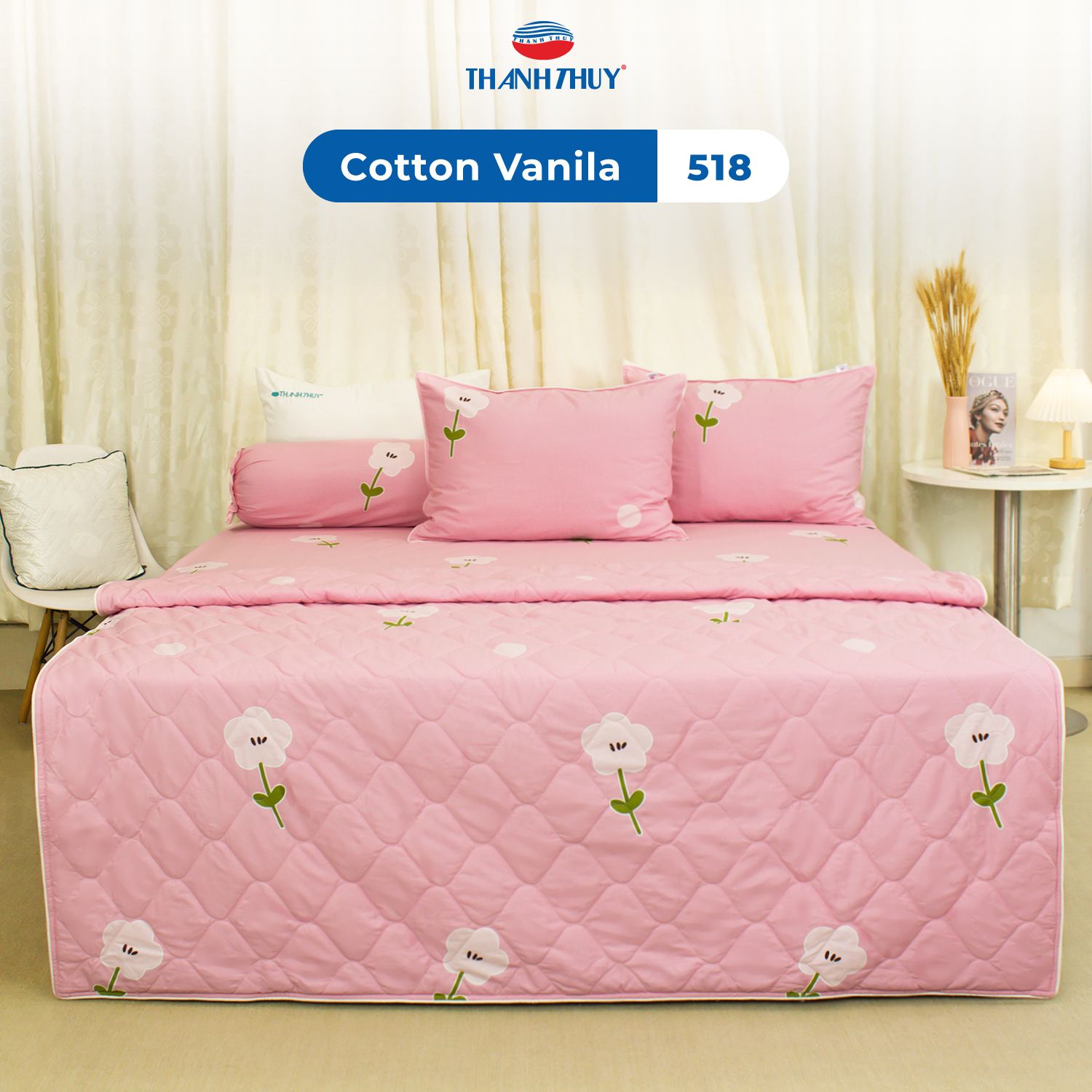  Bộ Ga Bọc Cotton Vanila (Vỏ Gối Không Lót Gòn) 518 