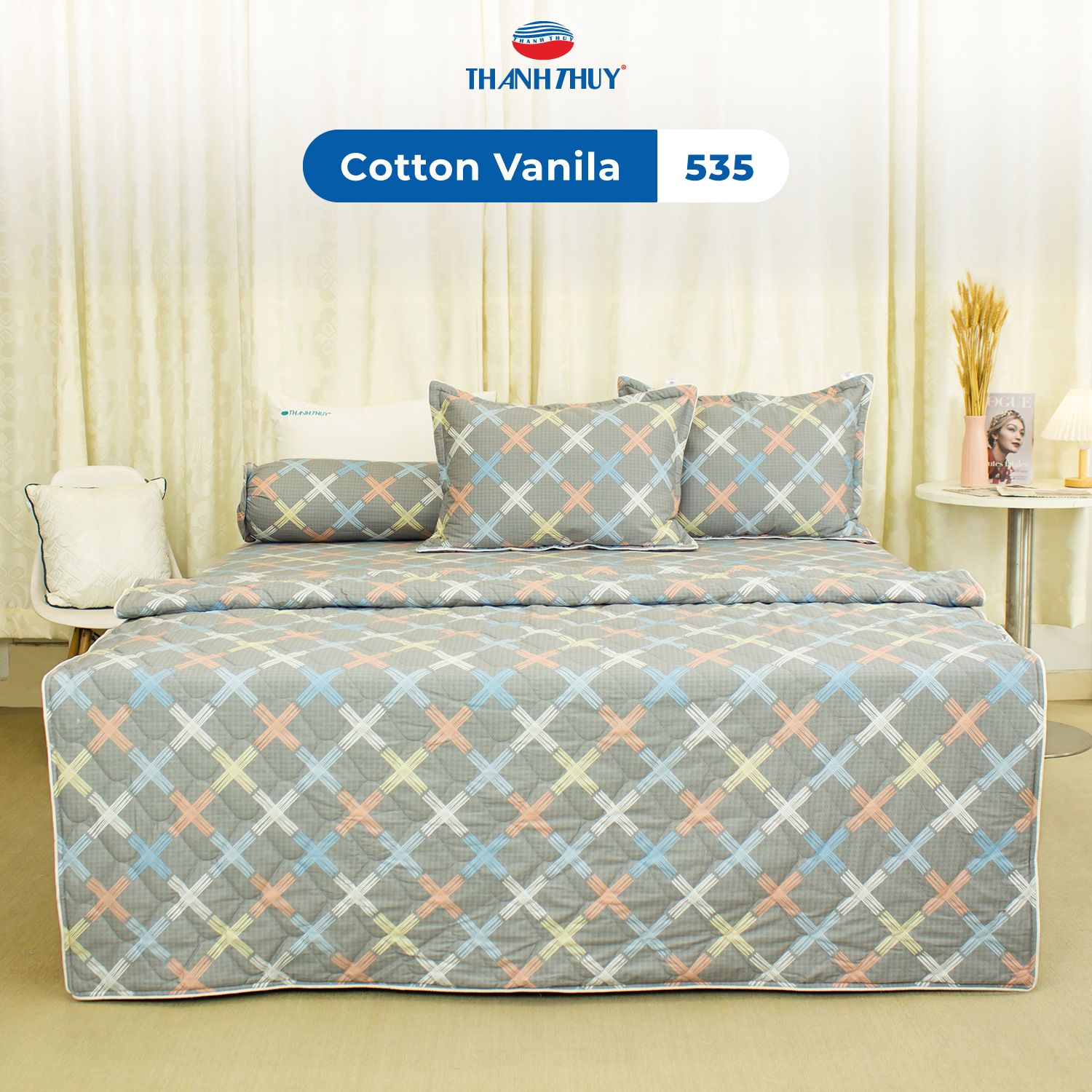  Bộ Ga Bọc Cotton Vanila (Vỏ Gối Không Lót Gòn) 535 