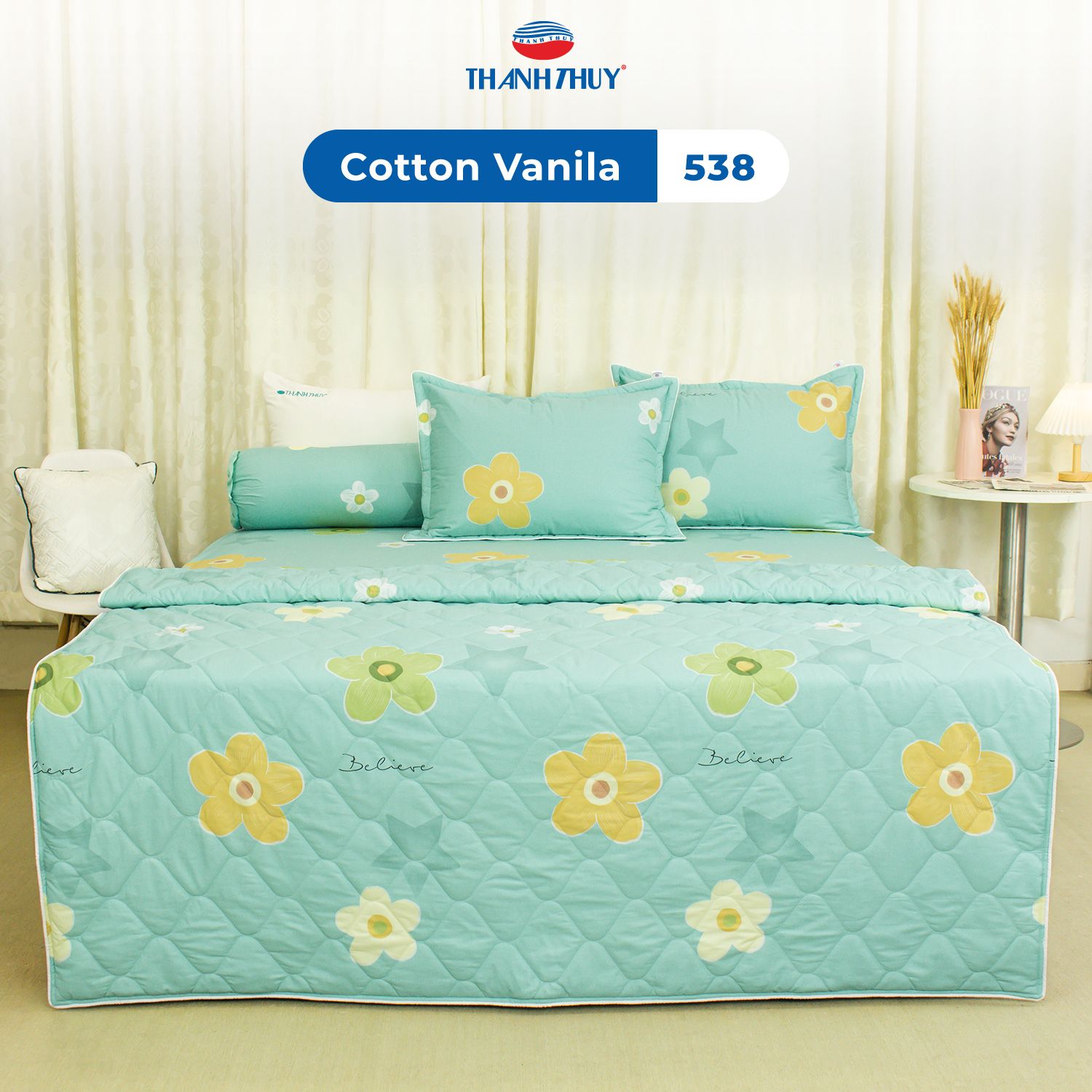  Bộ Ga Bọc Cotton Vanila (Vỏ Gối Không Lót Gòn) 538 