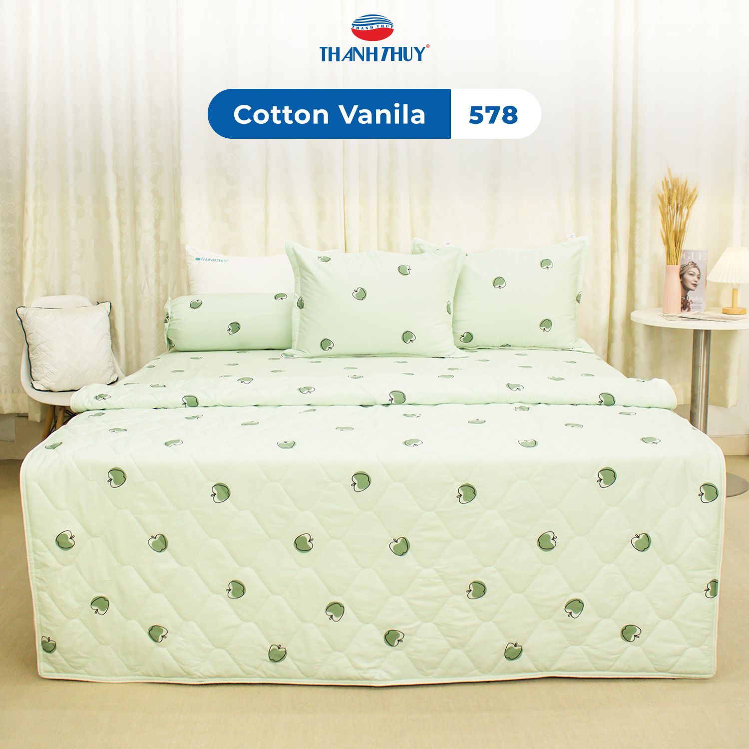  Bộ Ga Bọc Cotton Vanila (Vỏ Gối Không Lót Gòn) 578 
