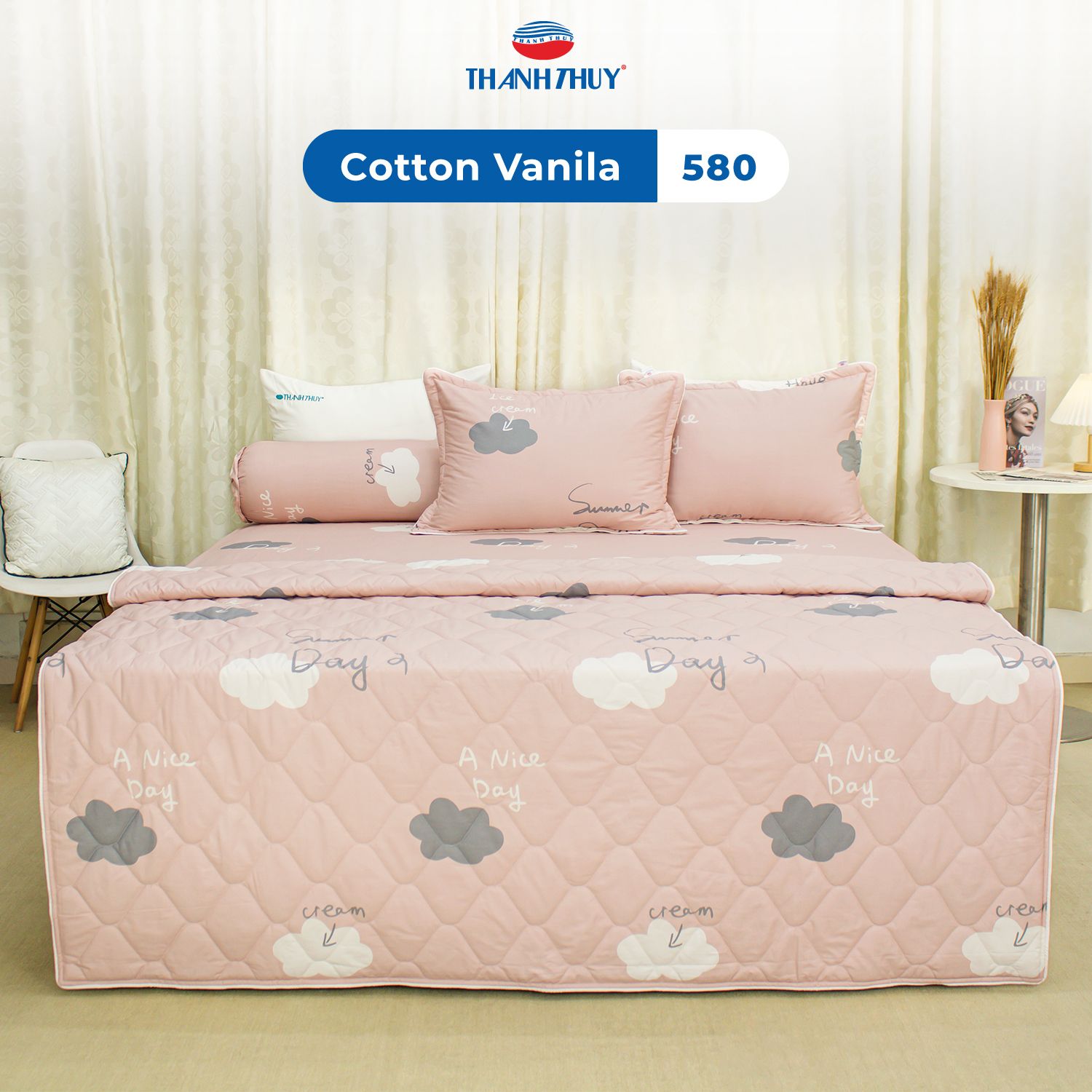  Bộ Ga Bọc Cotton Vanila (Vỏ Gối Lót Gòn) 580 