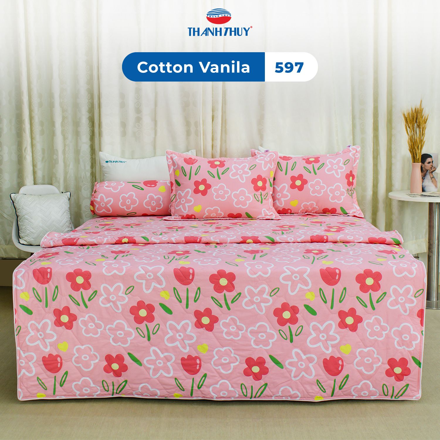  Bộ Ga Bọc Cotton Vanila (Vỏ Gối Không Lót Gòn) 597 