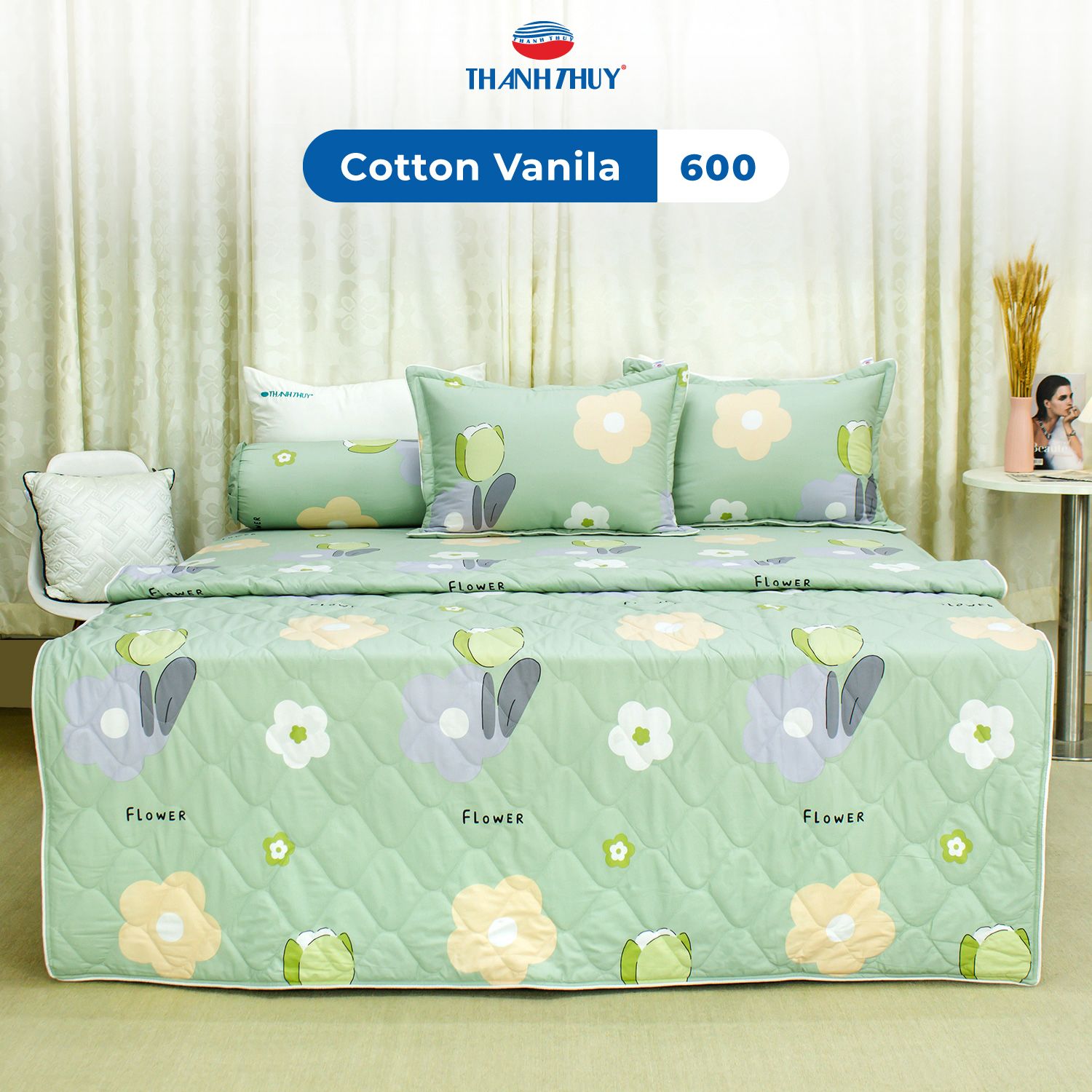 Bộ Ga Bọc Cotton Vanila (Vỏ Gối Lót Gòn) 600 