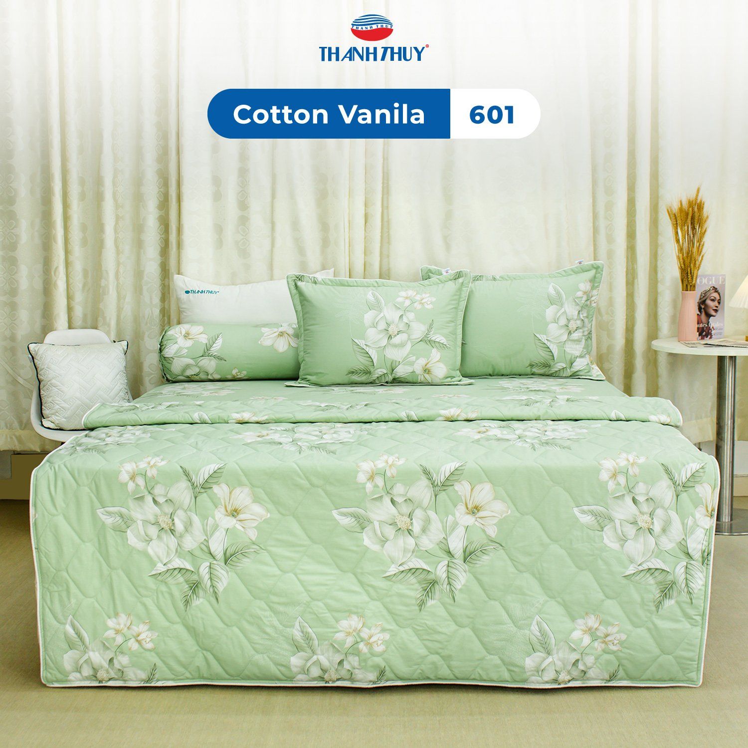  Bộ Ga Bọc Cotton Vanila (Vỏ Gối Không Lót Gòn) 601 