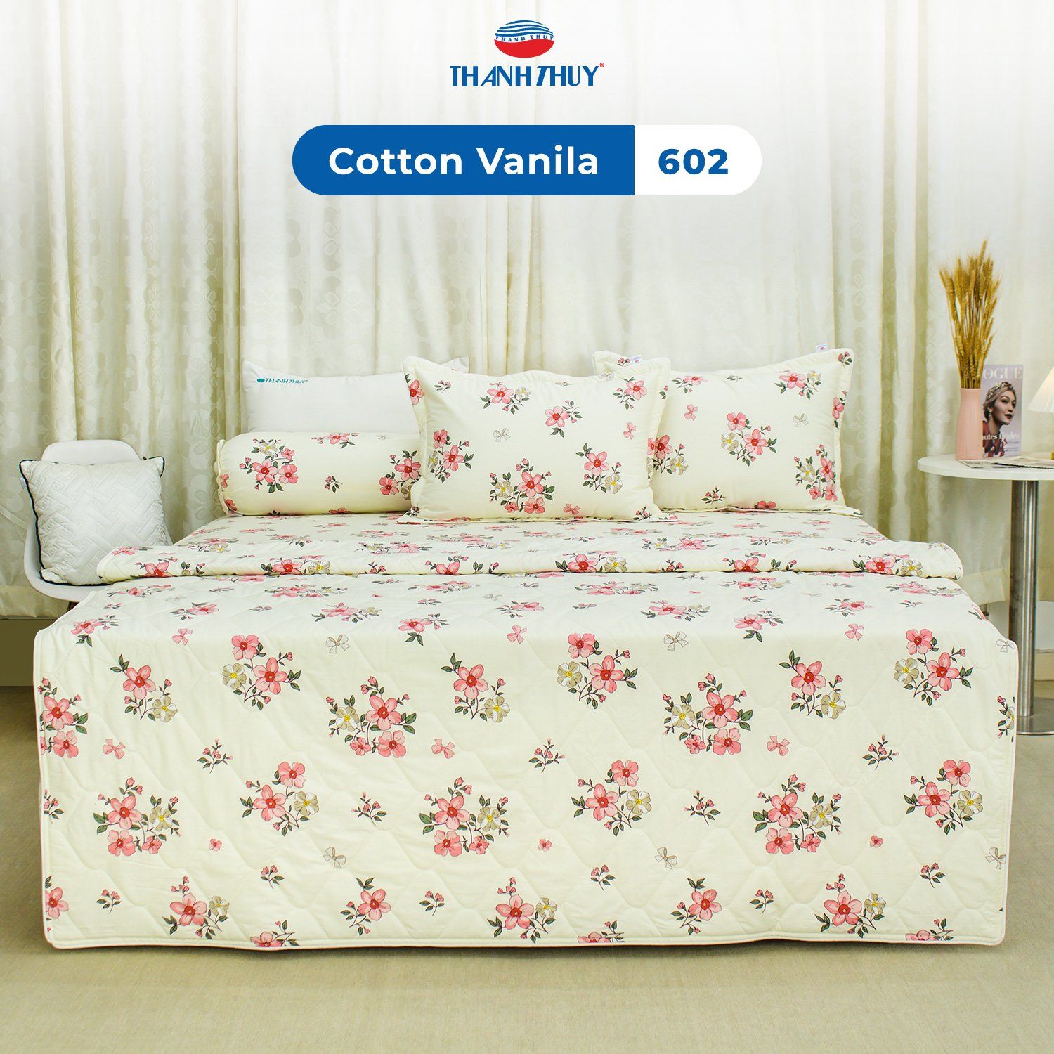  Bộ Ga Bọc Cotton Vanila (Vỏ Gối Lót Gòn) 602 
