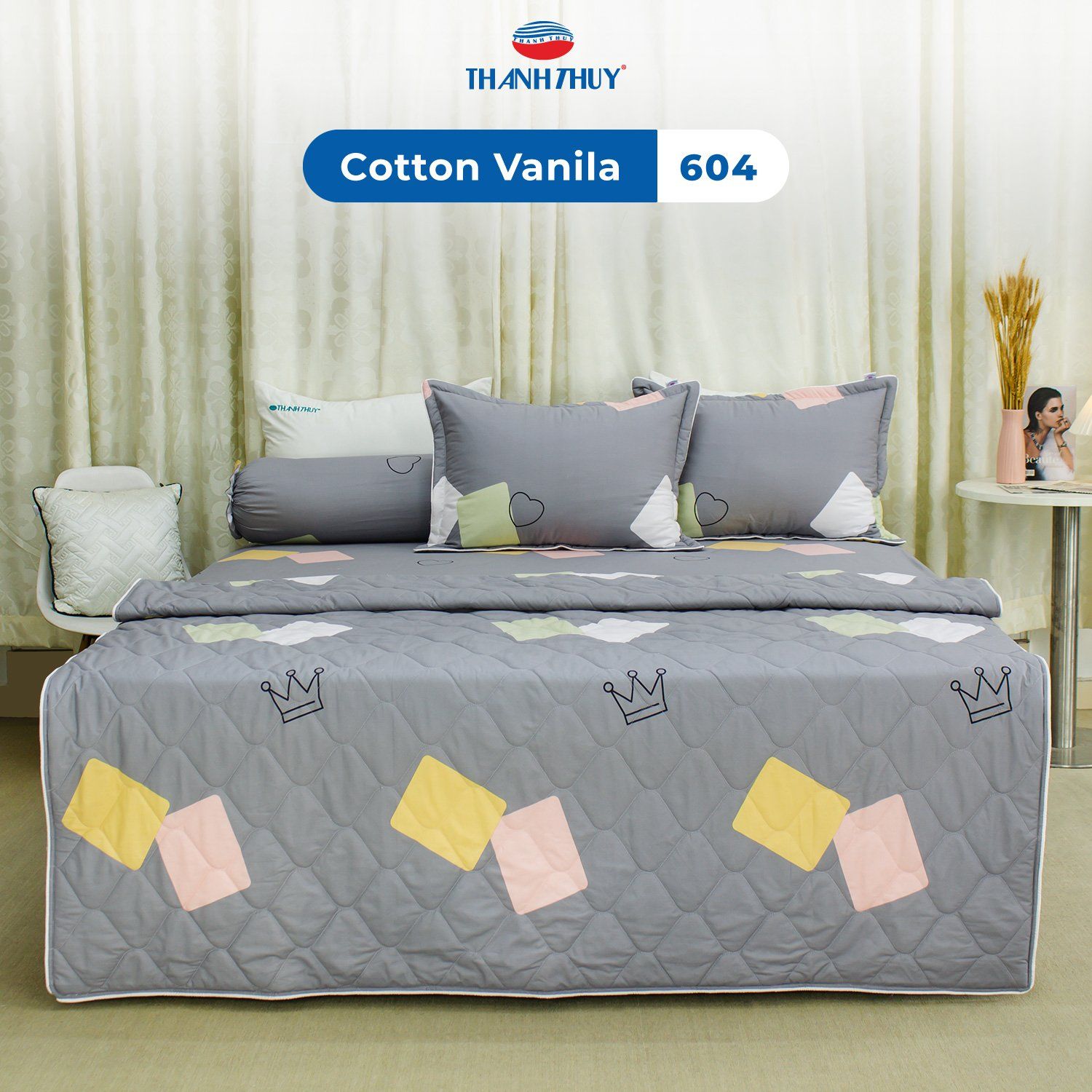  Bộ Ga Bọc Cotton Vanila (Vỏ Gối Không Lót Gòn) 604 