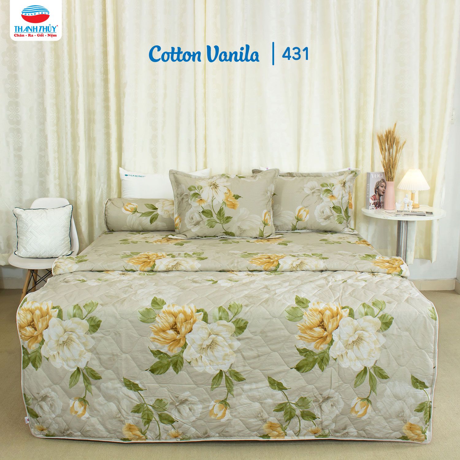  Bộ Ga Bọc Cotton Vanila (Vỏ Gối Không Lót Gòn) 431 